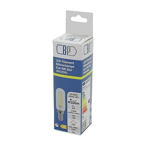 BP Filament LED Röhrenlampe E14 4W warm weiß klar