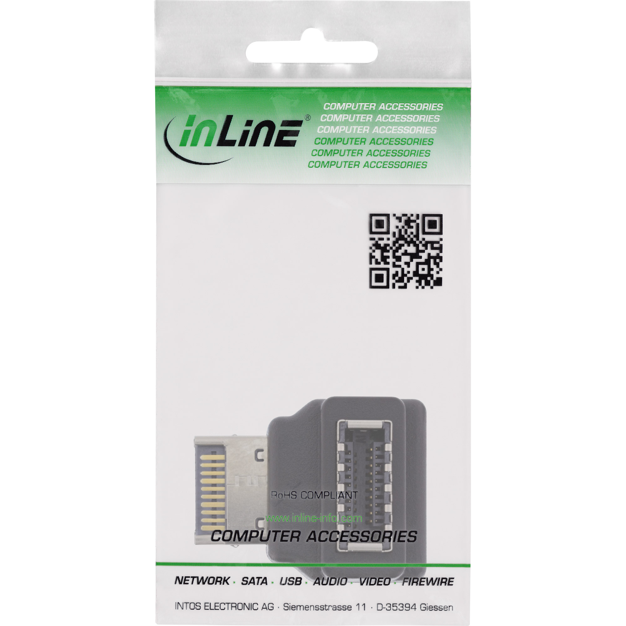 Inline® USB 3.2 Adapter intern, Frontpanel USB-E Stecker zu USB-E Buchse 90° Inline® USB 3.2 Adapter intern, Frontpanel USB-E Stecker zu USB-E Buchse 90°