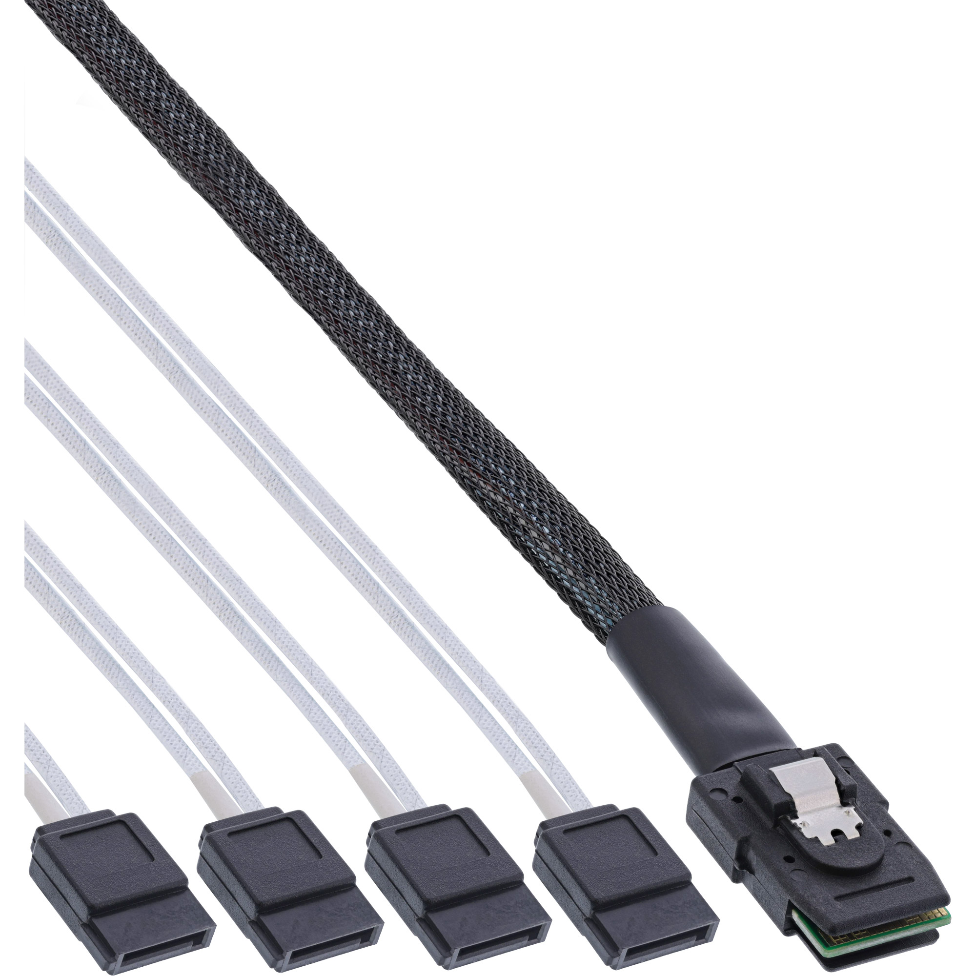 Inline® SAS Anschlusskabel, Mini SAS SFF8087 an 4x SATA, Crossover, OCF, 0,5m