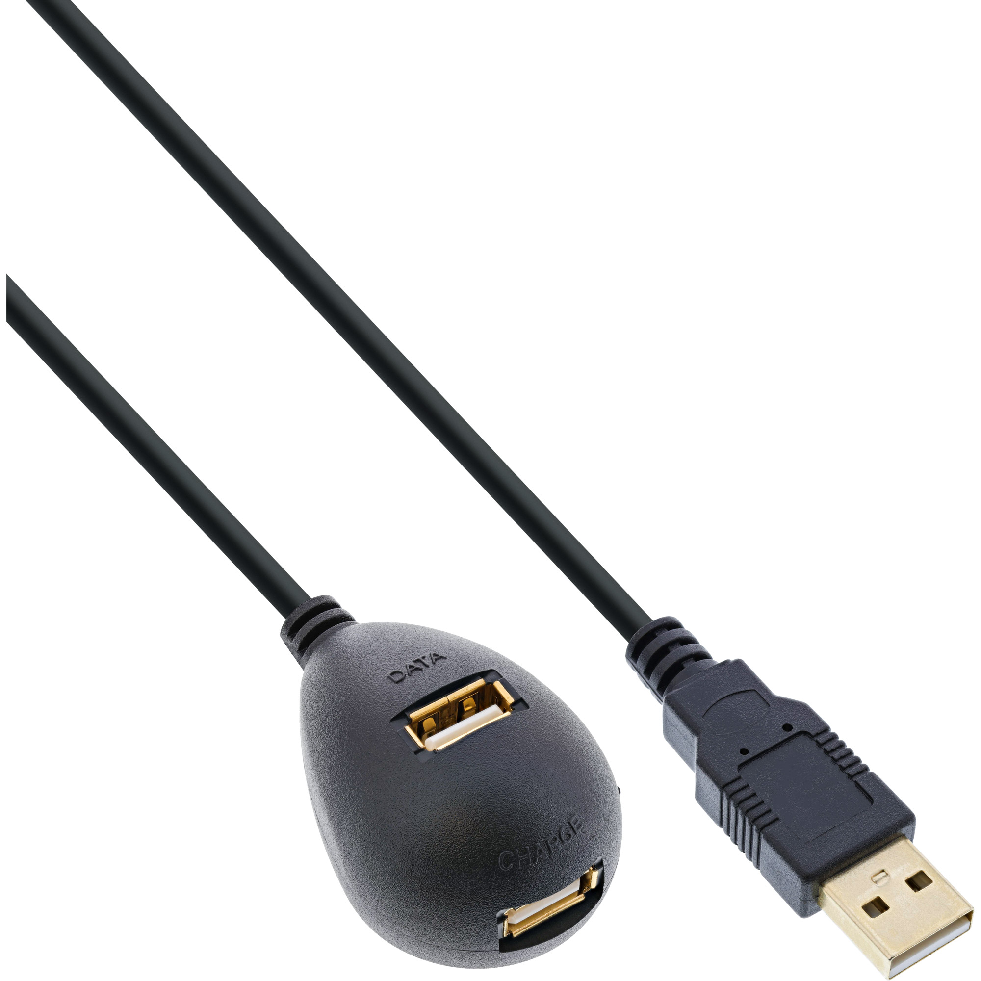 Inline® USB 2.0 VerLängerung, ST / BU, Typ A, schwarz, mit Standfuss, 2m
