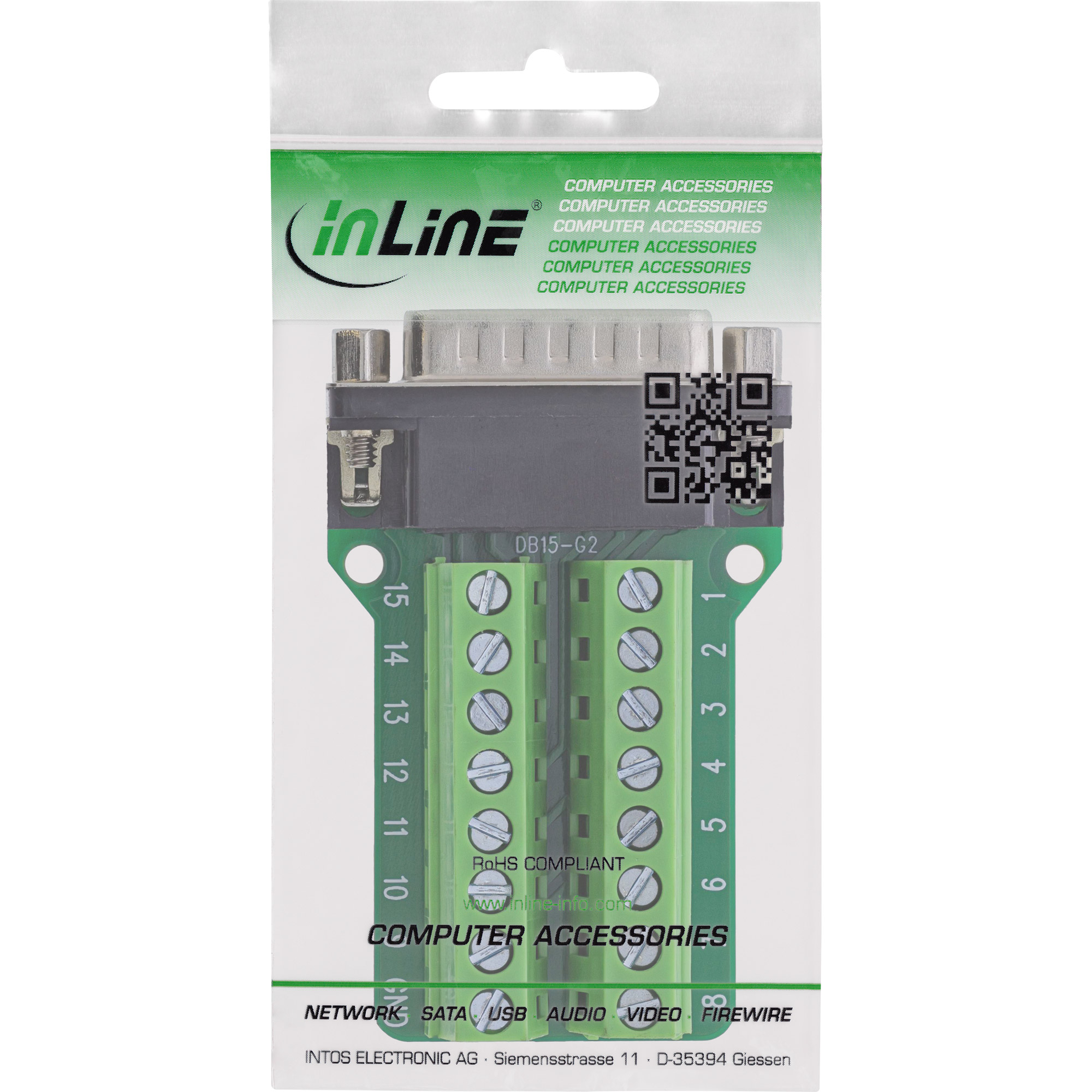 InLine® D-Sub 15 Terminalblock, Stecker , 2-reihig, Schraubklemme