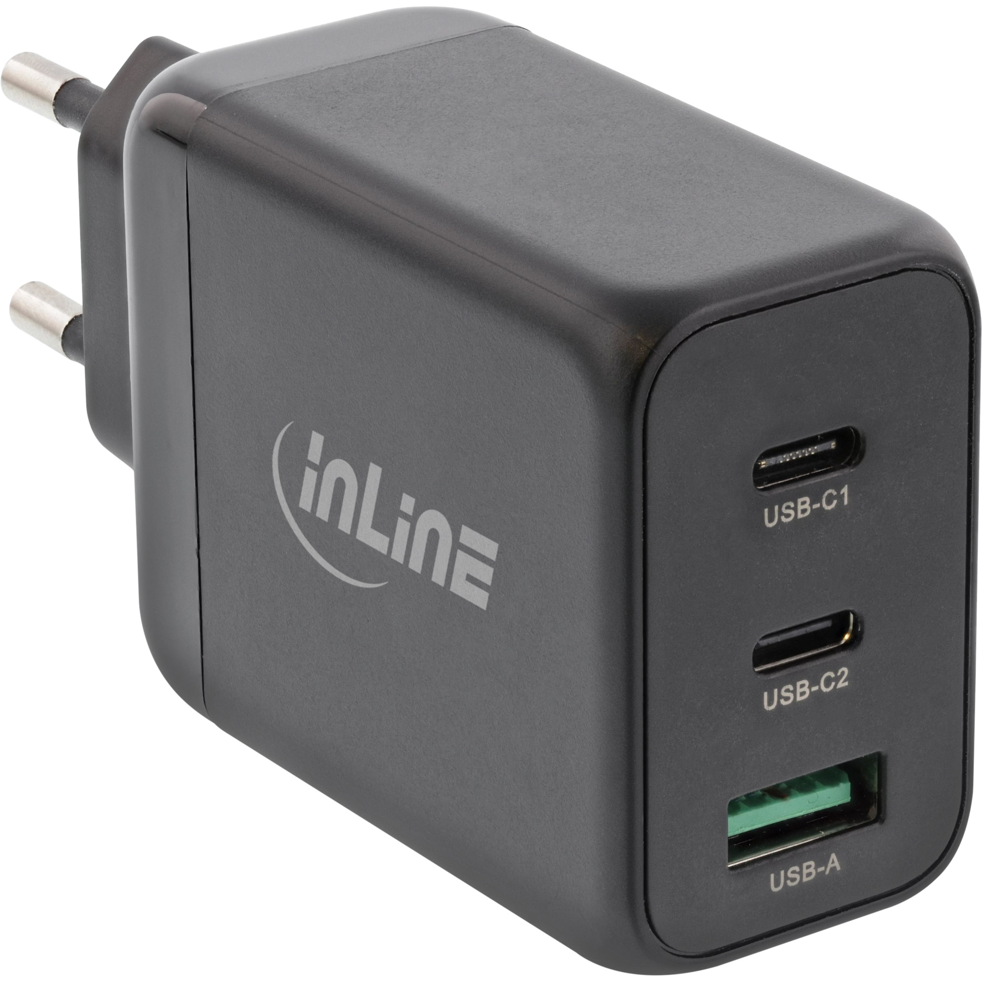 Inline® USB PD Netzteil, GaN Ladegerät, 3-Port, Dual USB-C + USB-A, 65W