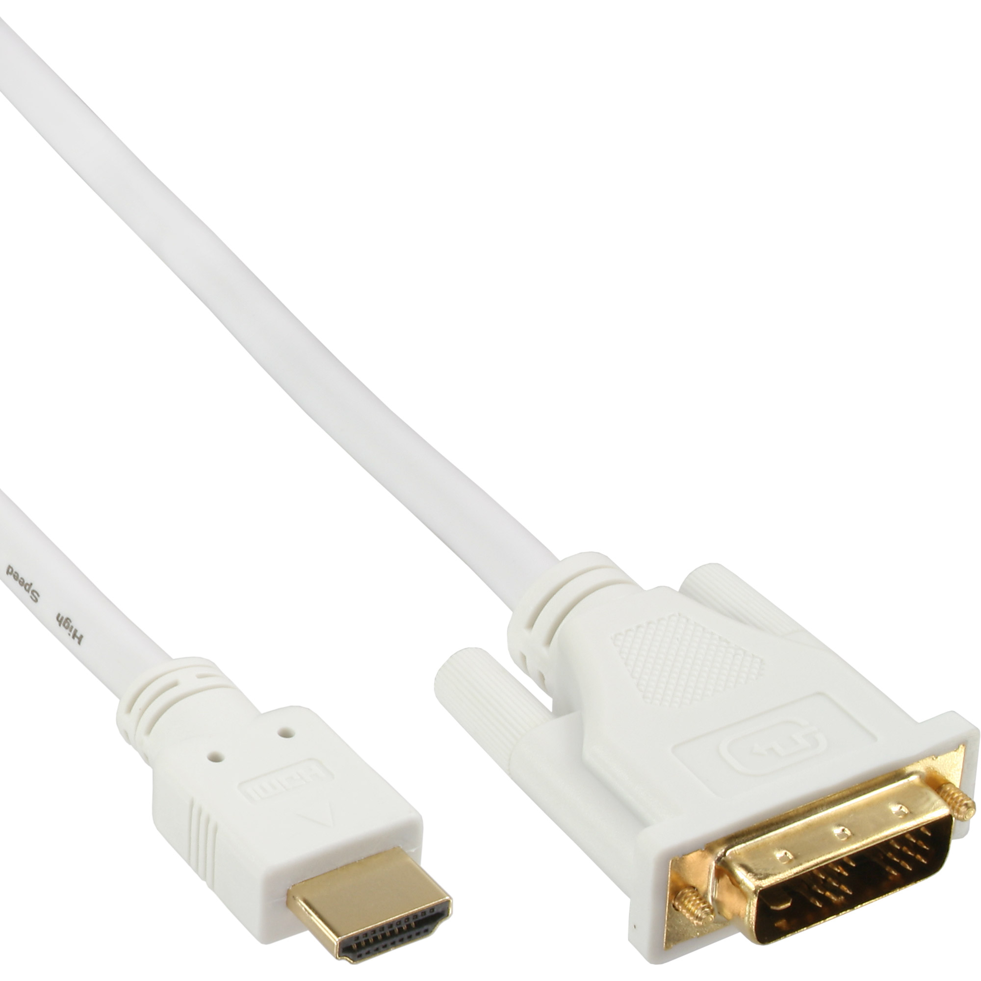 Inline® HDMI-DVI Kabel, weiß / gold, HDMI Stecker auf DVI 18+1 Stecker, 5m