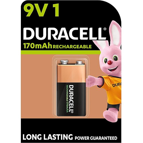 1x Duracell NiMH 9V Block 170mAh HR6F22 Power Recharge Akku