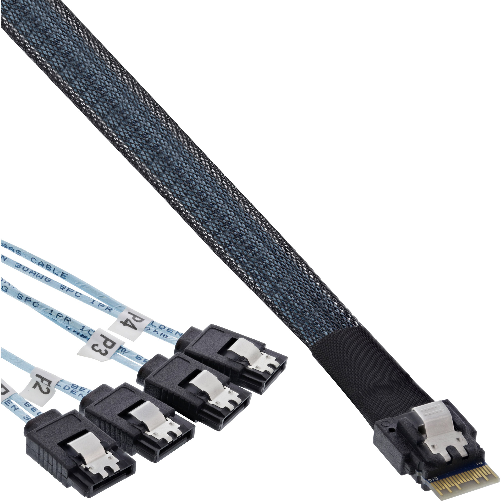 Inline® Slim SAS Kabel, SFF-8654 zu 4x SATA 7-pin, 12Gb/s, 0,5m