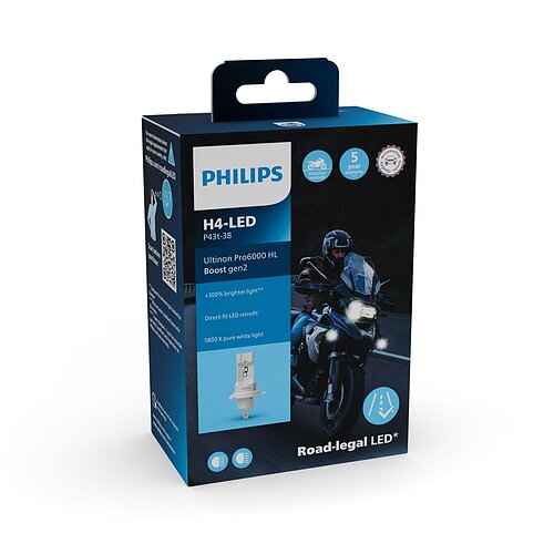 Philips H4 12V 18W Ultinon Pro6000 Boost Gen2 +300% Motorrad 1 Stück