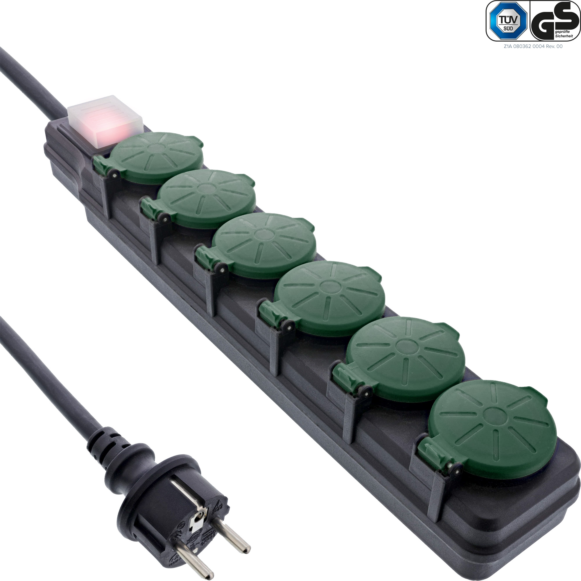InLine® Outdoor-Steckdosenleiste, 6-fach Schutzkontakt, IP44, mit Schalter, 10m