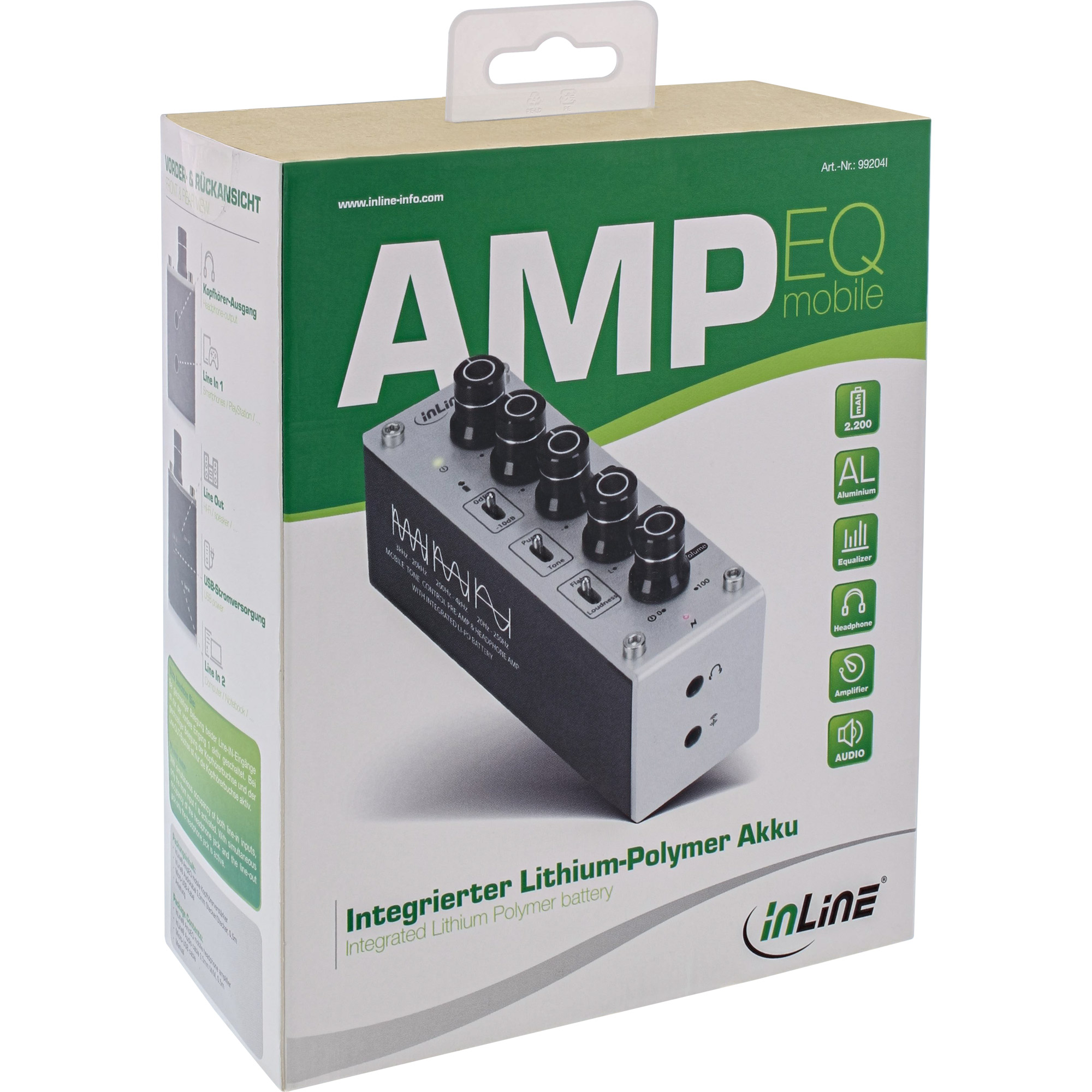 InLine AmpEQ mobile, Hi-Res AUDIO Kopfhörer-Verstärker und Equalizer, mit Akku