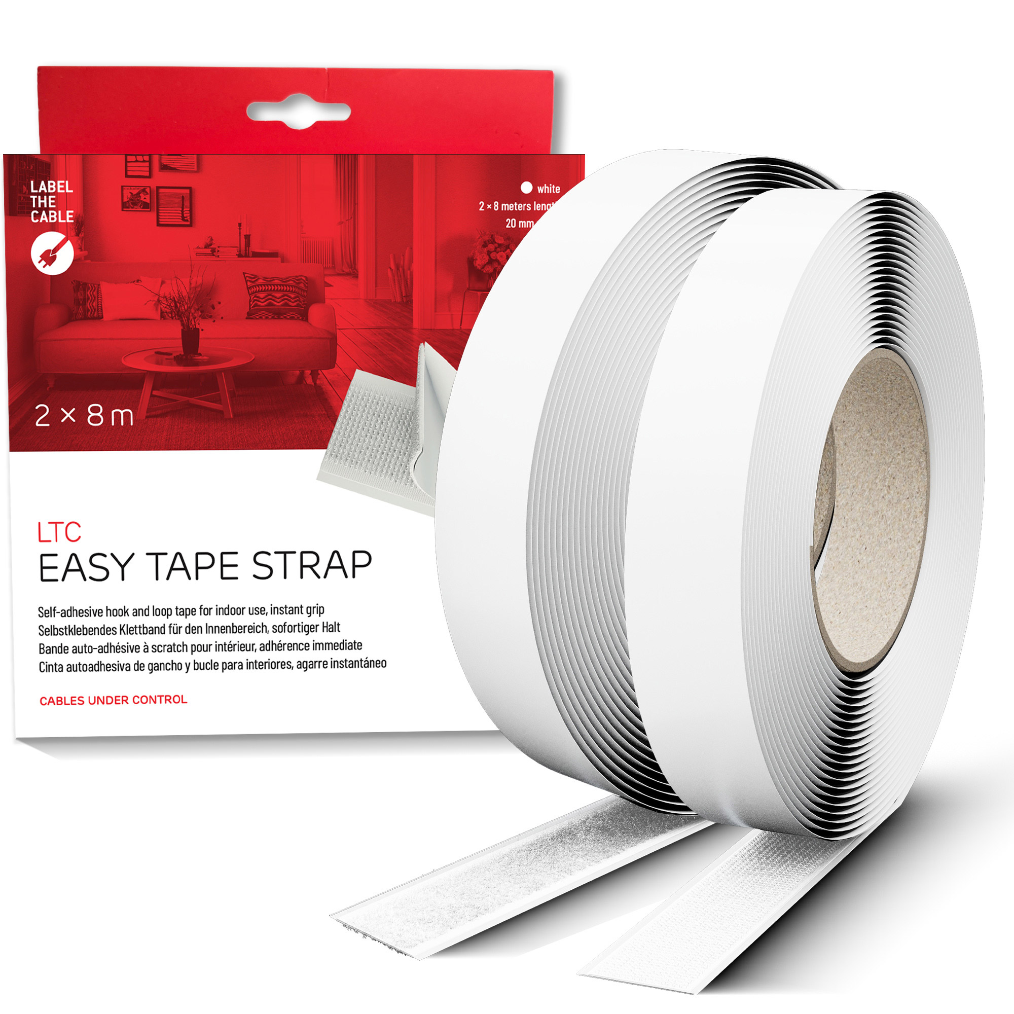 Label-The-Cable LTC Easy Tape Strap, Klettbandrolle selbstklebend 20mm, weiß, 8m Label-The-Cable LTC Easy Tape Strap, Klettbandrolle selbstklebend 20mm, weiß, 8m
