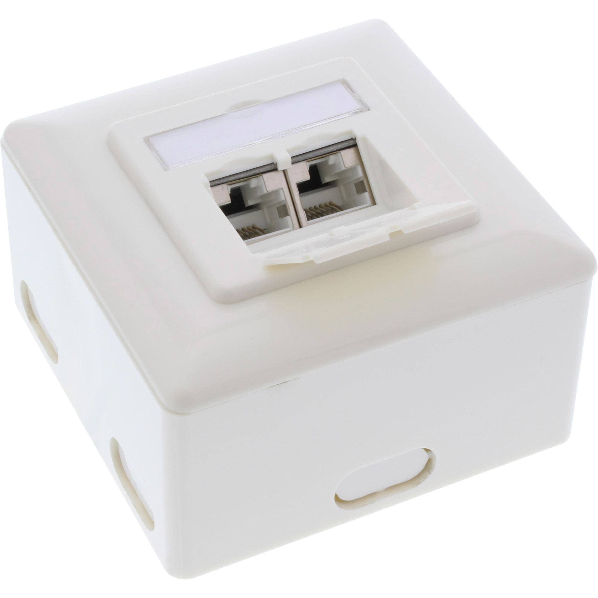 Inline® Cat.6A Anschlussdose, AP/UP 2x RJ45 Buchse, RAL9010, weiß, senkrecht