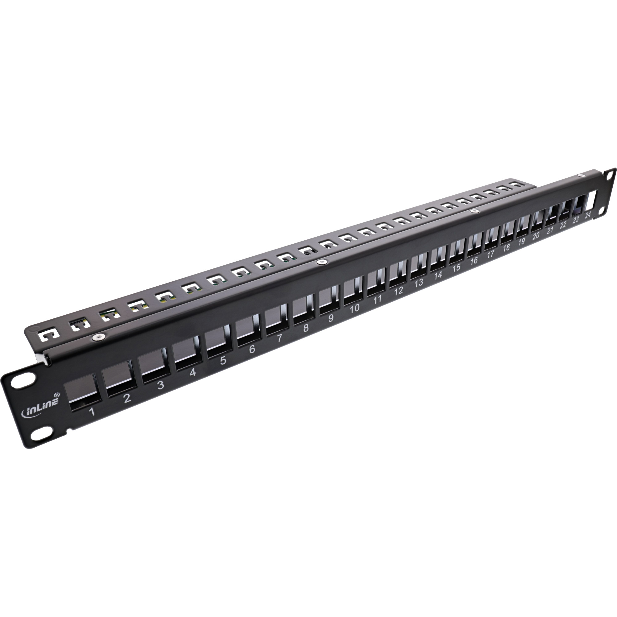 Inline® Patchfeld 24-fach, Keystone Leerblech Patchpanel, 19", 1HE, schwarz