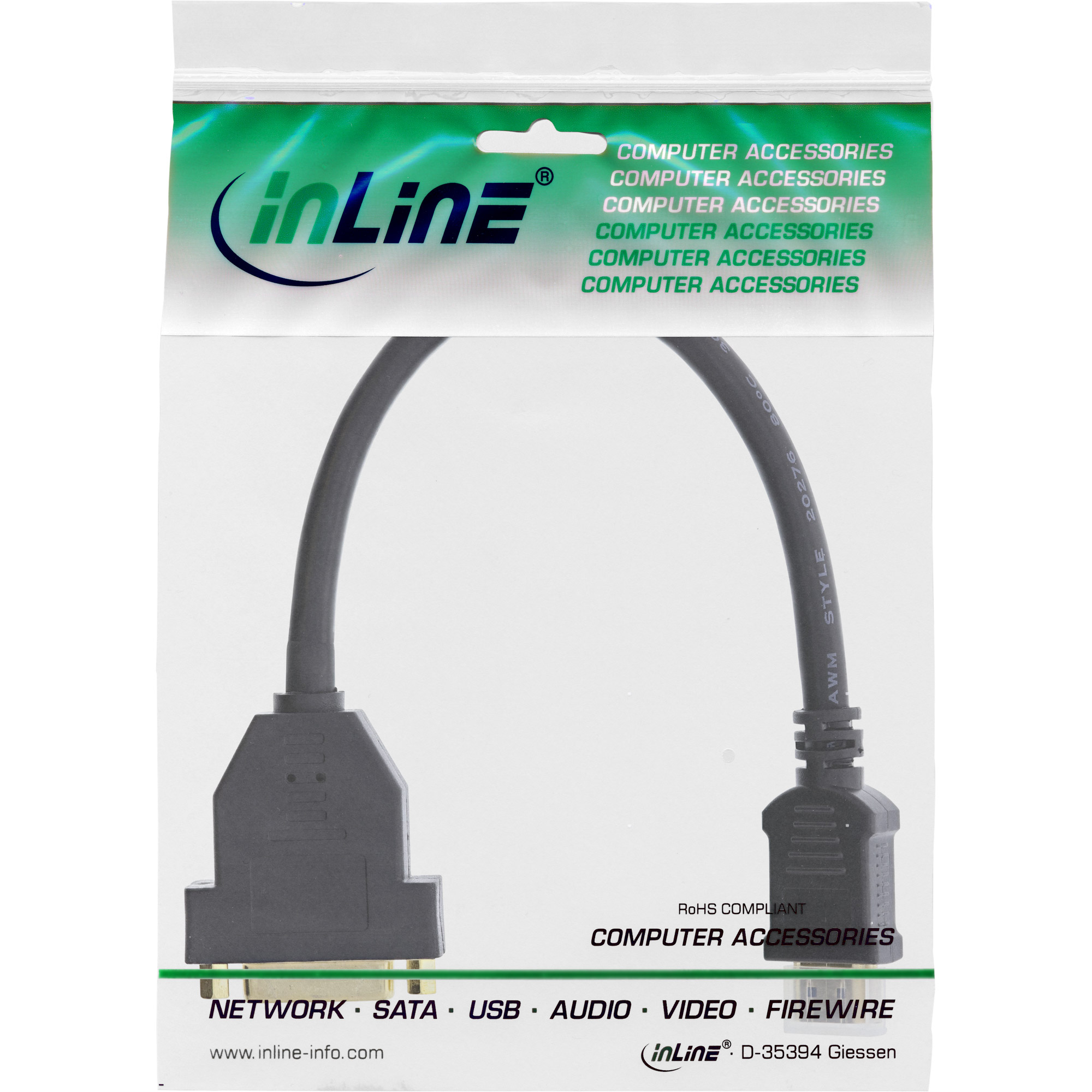 Inline® HDMI-DVI Adapterkabel, HDMI Stecker auf DVI Buchse, 0,2m