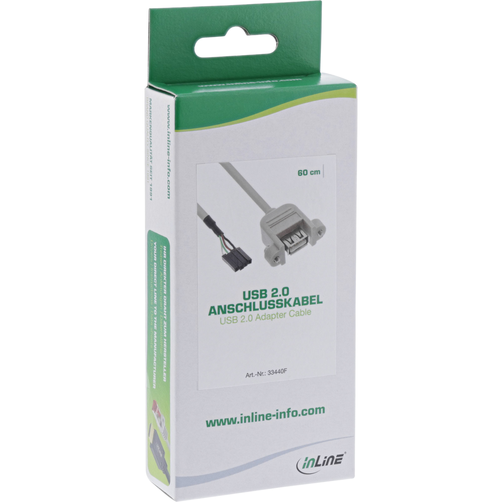 Inline® USB 2.0 Anschlusskabel, Einbaubuchse A auf Pfostenanschluss, 0,60m