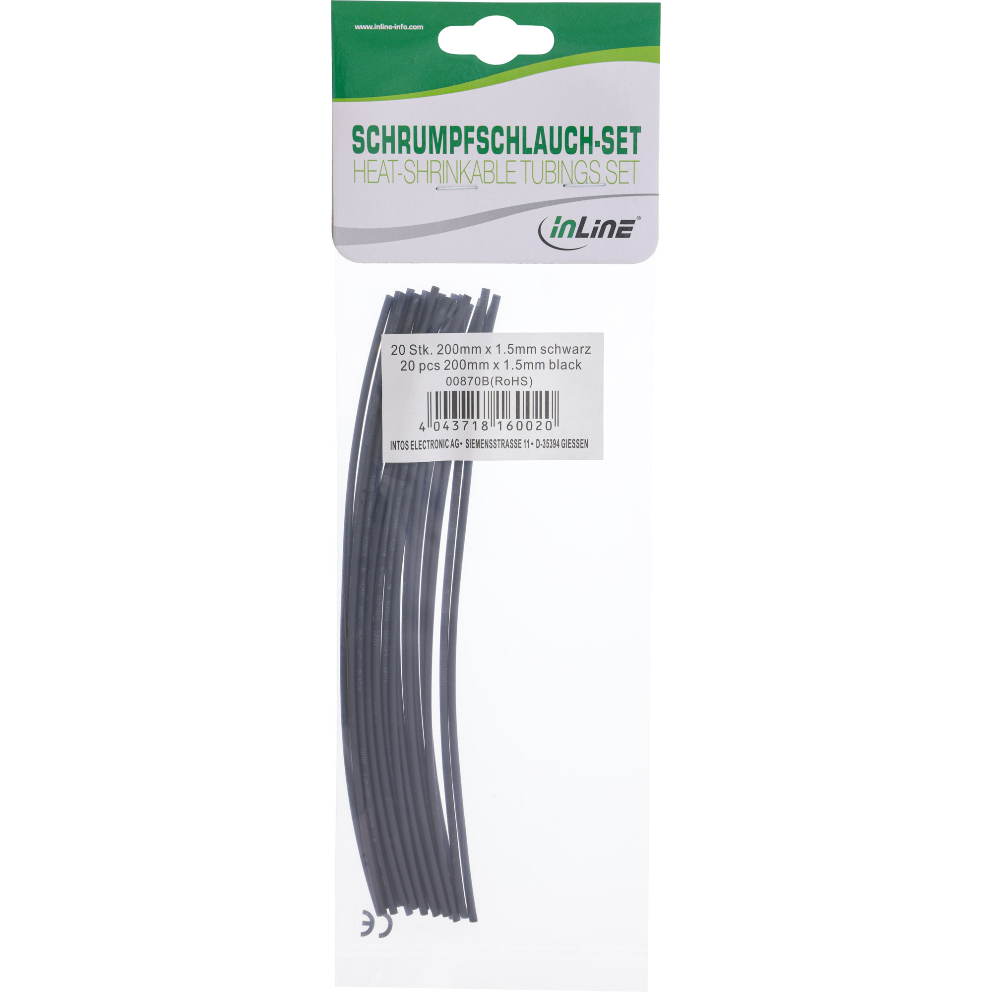 Inline® Schrumpfschlauch 200mm lang, 1,5mm > 0,75mm 20er Pack