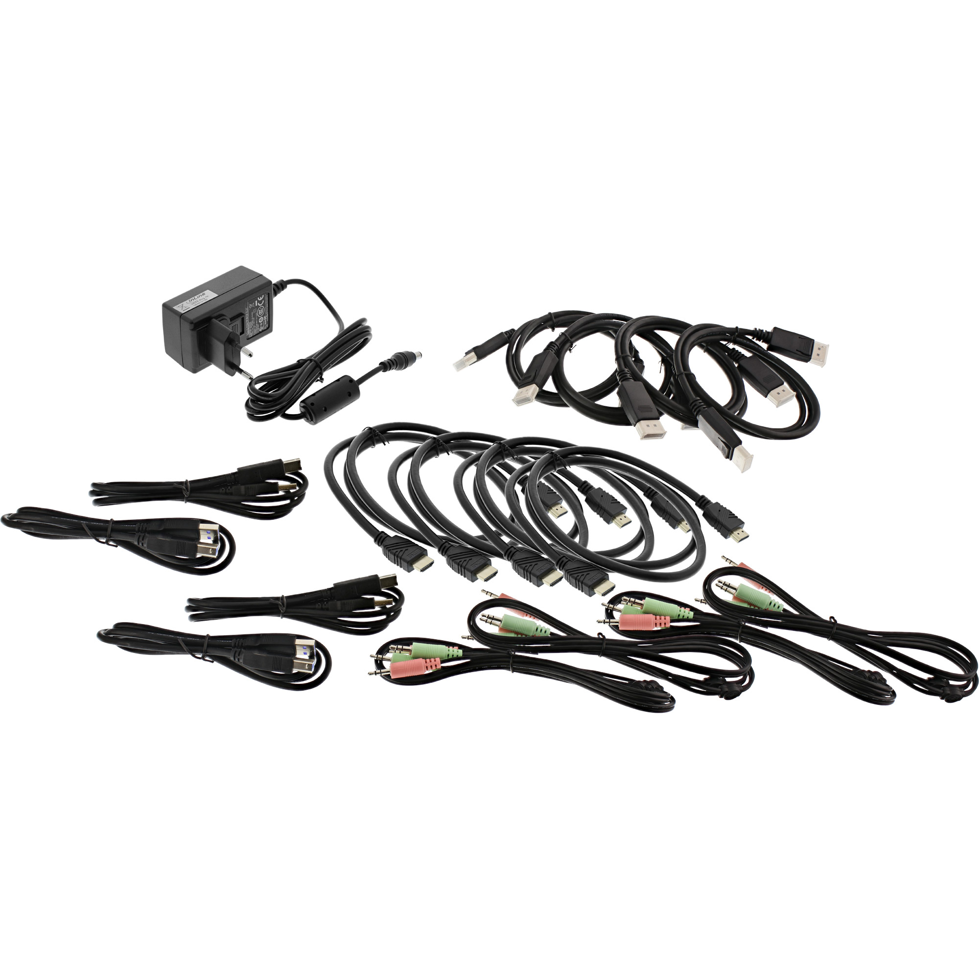 Inline® KVM Desktop Switch, 4-fach, Dual Monitor, DP + HDMI, 4K, USB 3.0, Audio