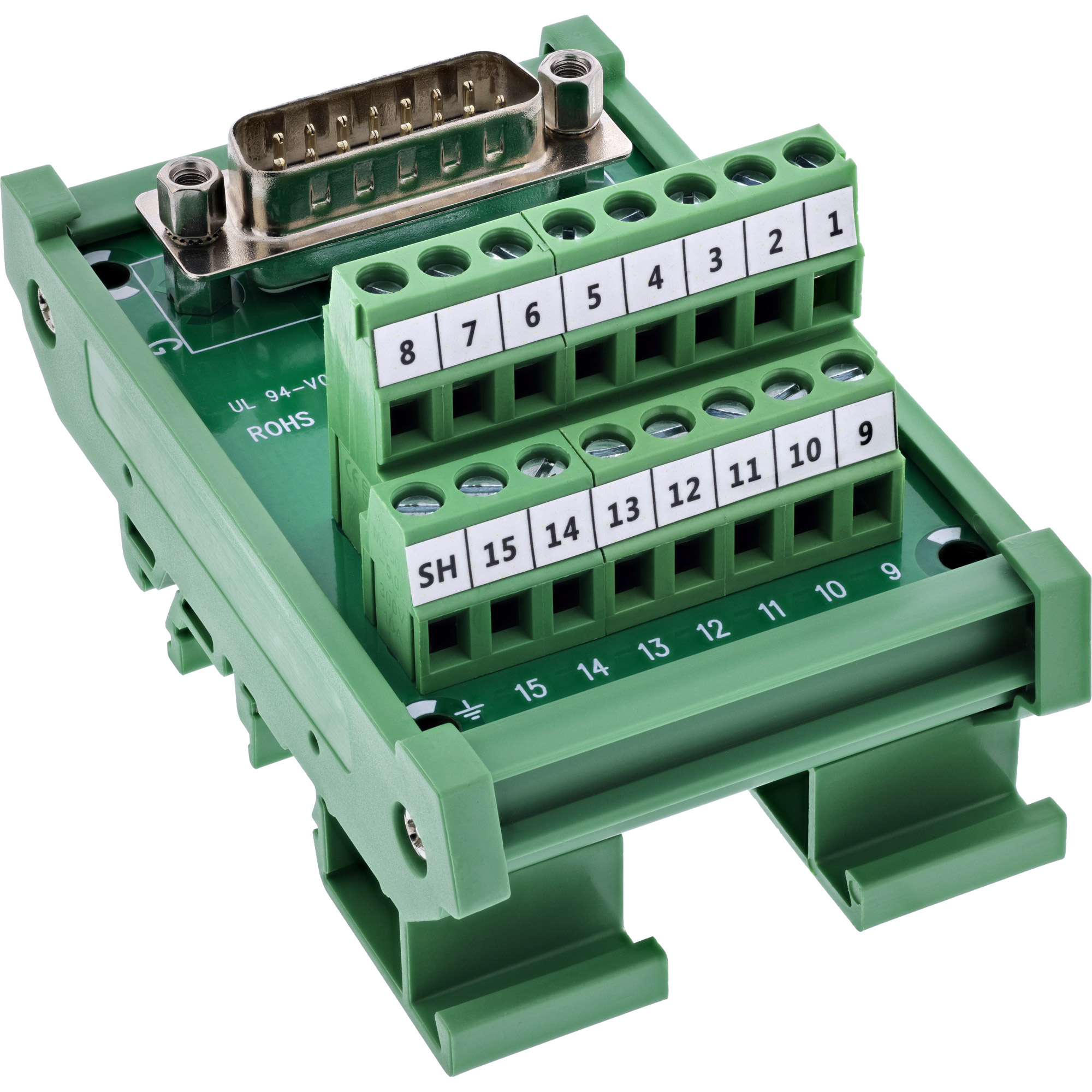 InLine® D-Sub 15 Terminalblock, Stecker, Schraubklemme, für Hutschiene