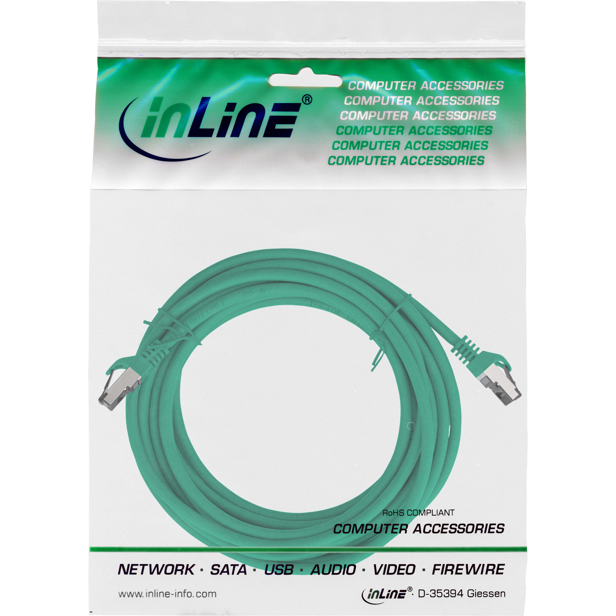Inline® Patchkabel, S/FTP (PiMf), Cat.8.1, 2000MHz, halogenfrei, grün, 10m