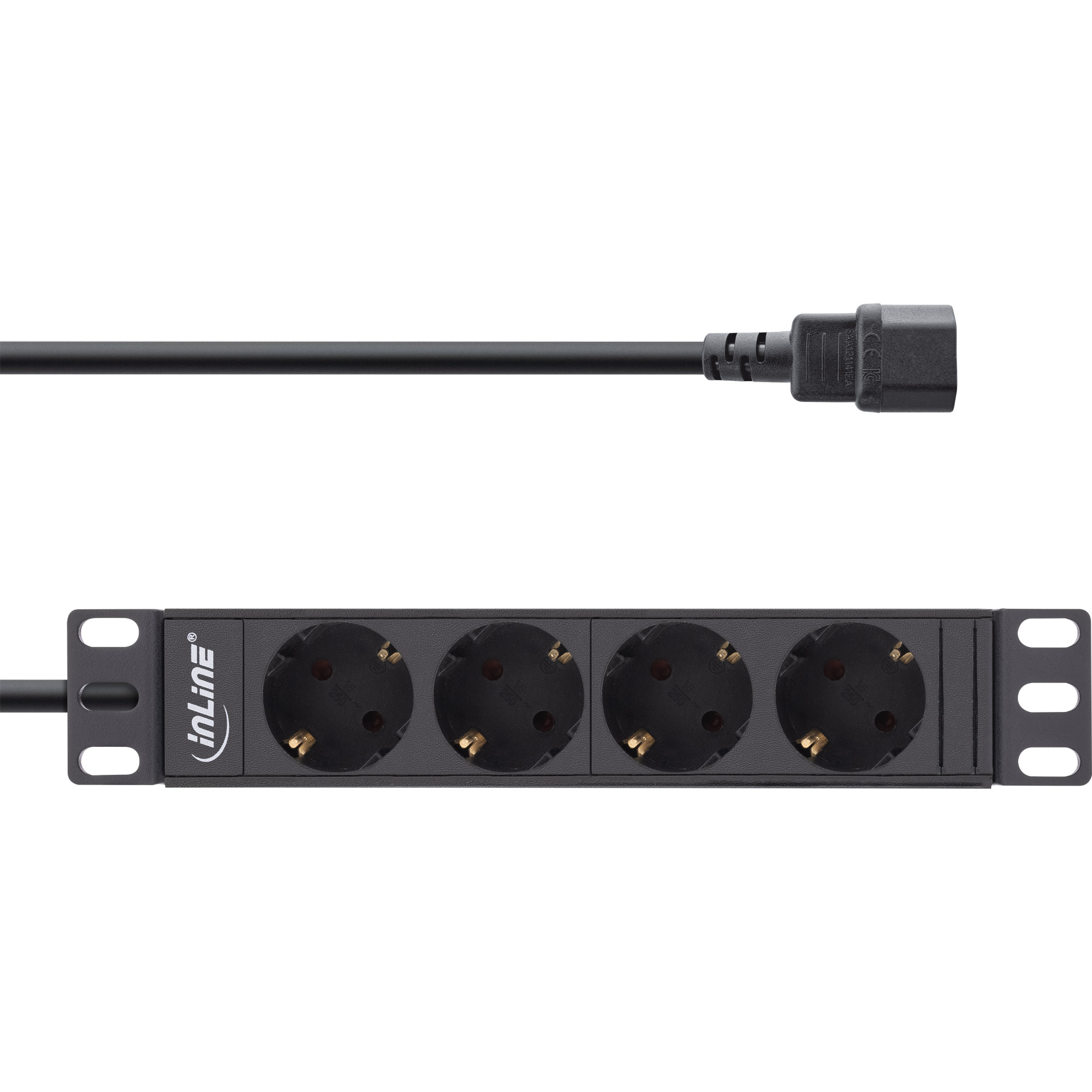 Inline® 10" Steckdosenleiste, 4-fach Schutzkontakt, C14 Anschluss, ohne Schalter