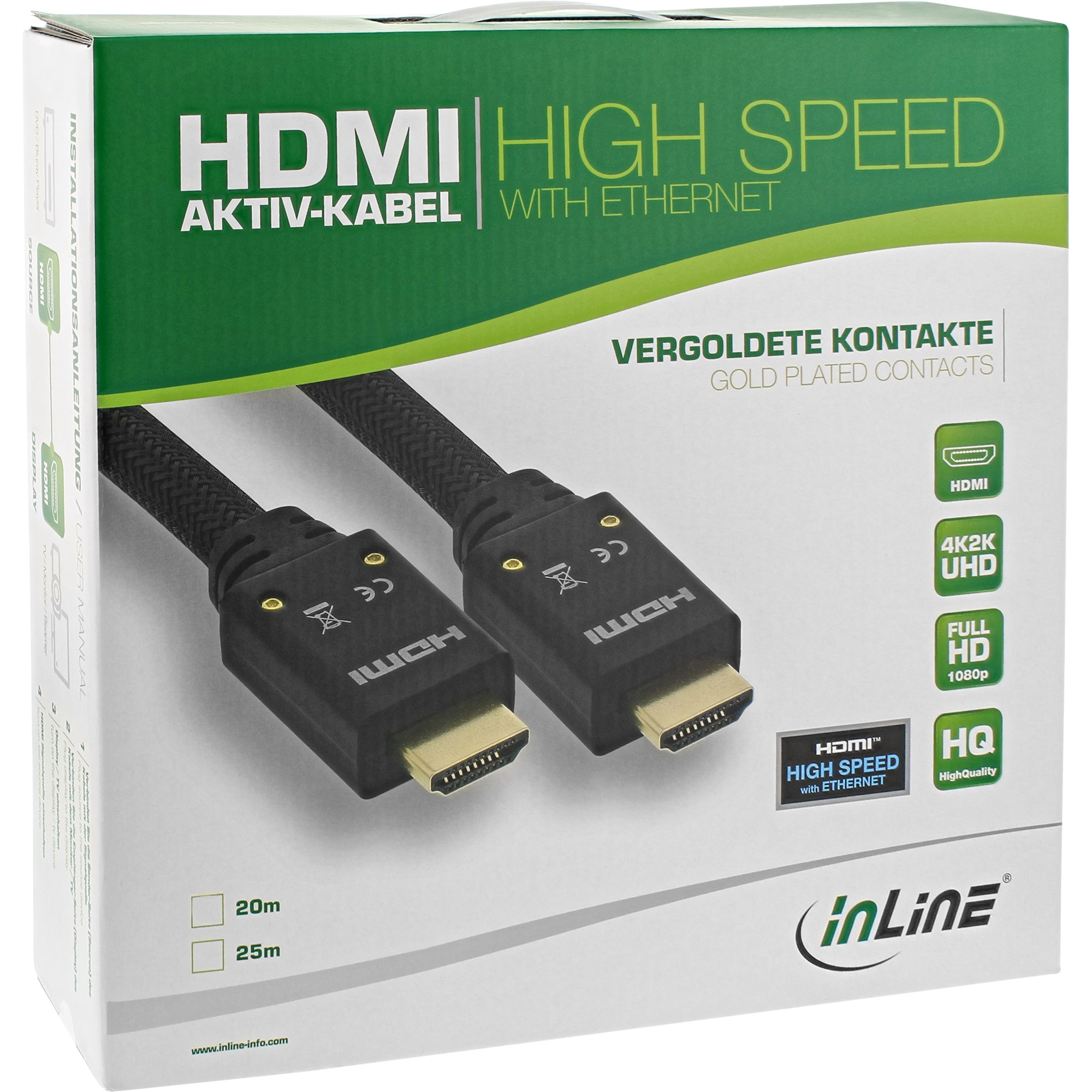 Inline® HDMI Aktiv-Kabel, HDMI-High Speed mit Ethernet, 4K2K, ST/ST, 20m Nylon Inline® HDMI Aktiv-Kabel, HDMI-High Speed mit Ethernet, 4K2K, ST/ST, 20m Nylon