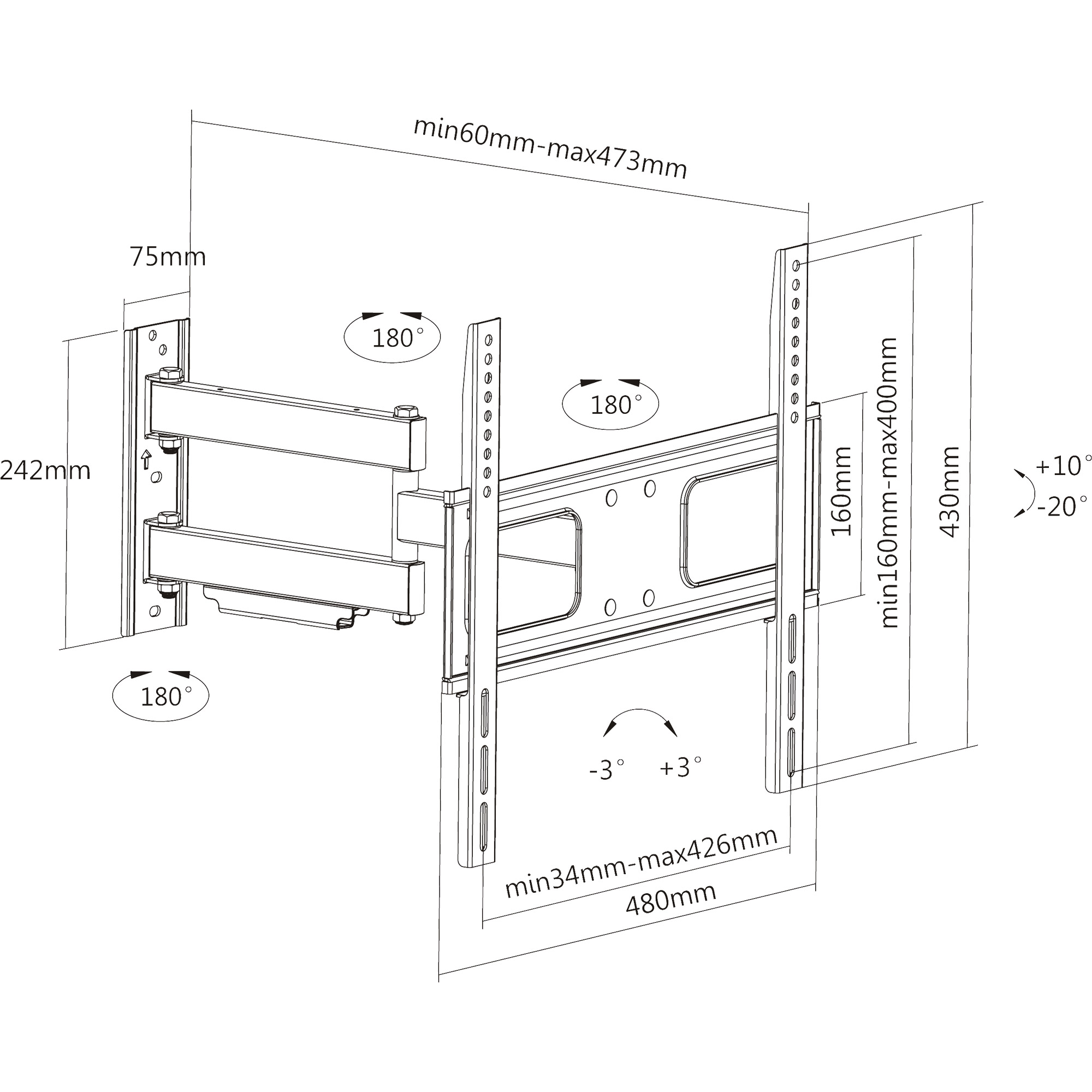 Inline® Wandhalterung, für Display 81-140cm (32-55"), max. 50kg
