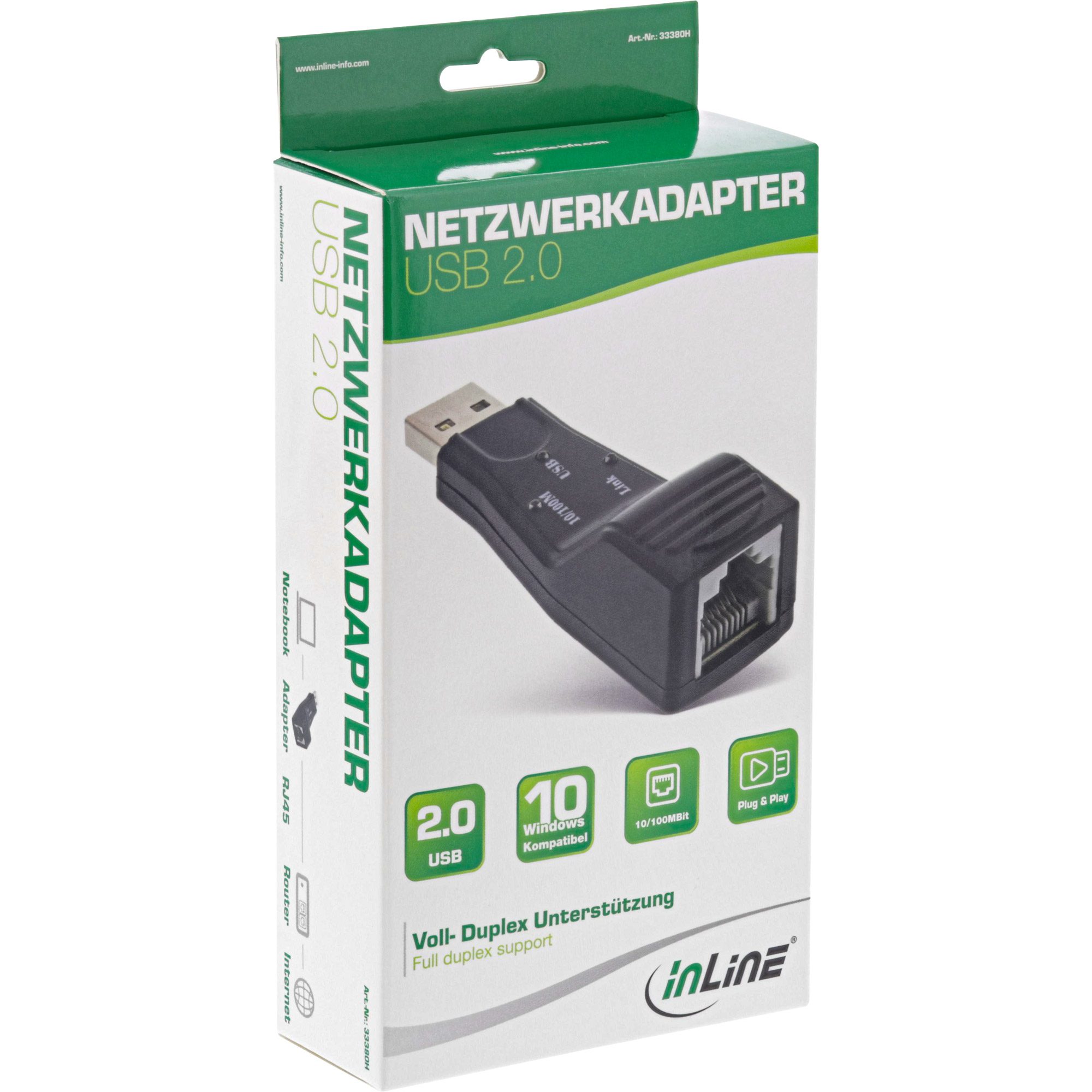 Inline® USB 2.0 Netzwerkadapter, 10/100MBit