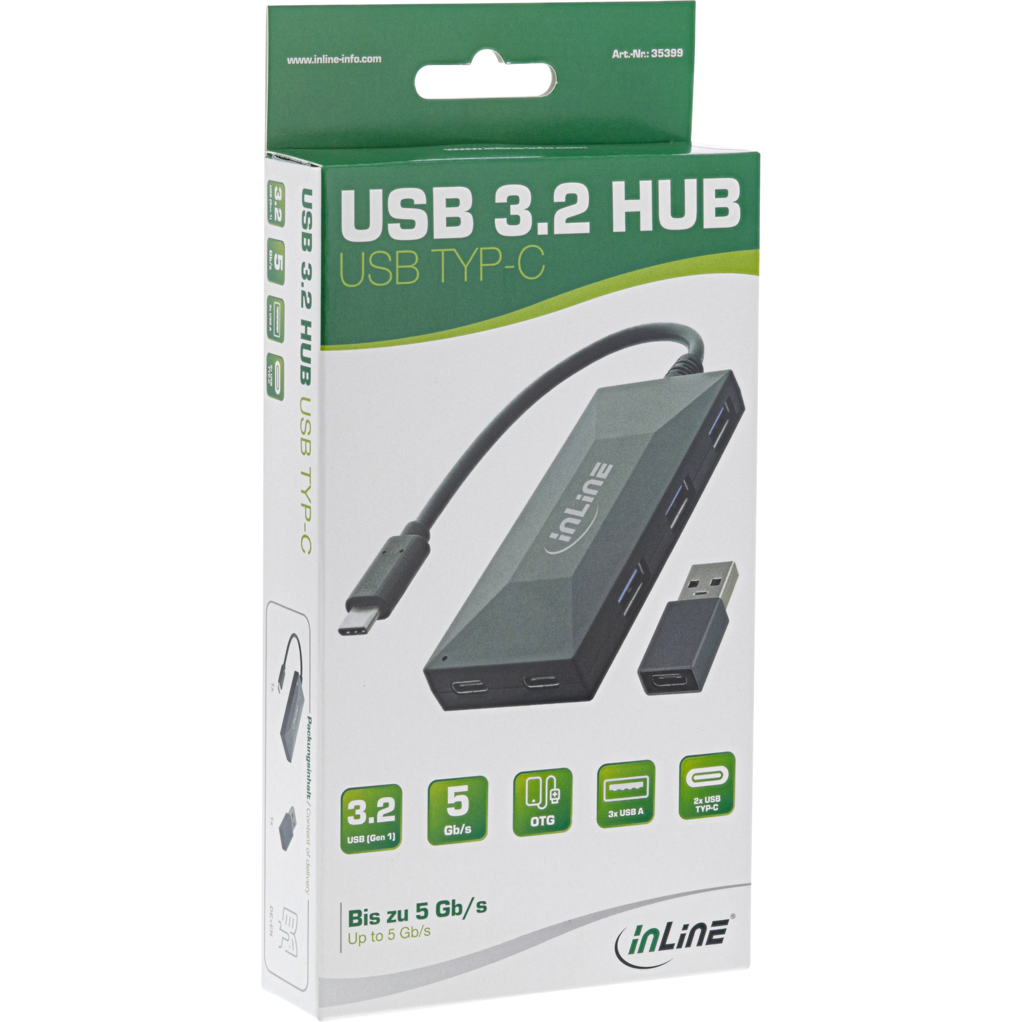 Inline® USB 3.2 Gen.1 Hub, USB-C zu 2 Port USB-C und 3 Port USB-A, ohne PSU Inline® USB 3.2 Gen.1 Hub, USB-C zu 2 Port USB-C und 3 Port USB-A, ohne PSU