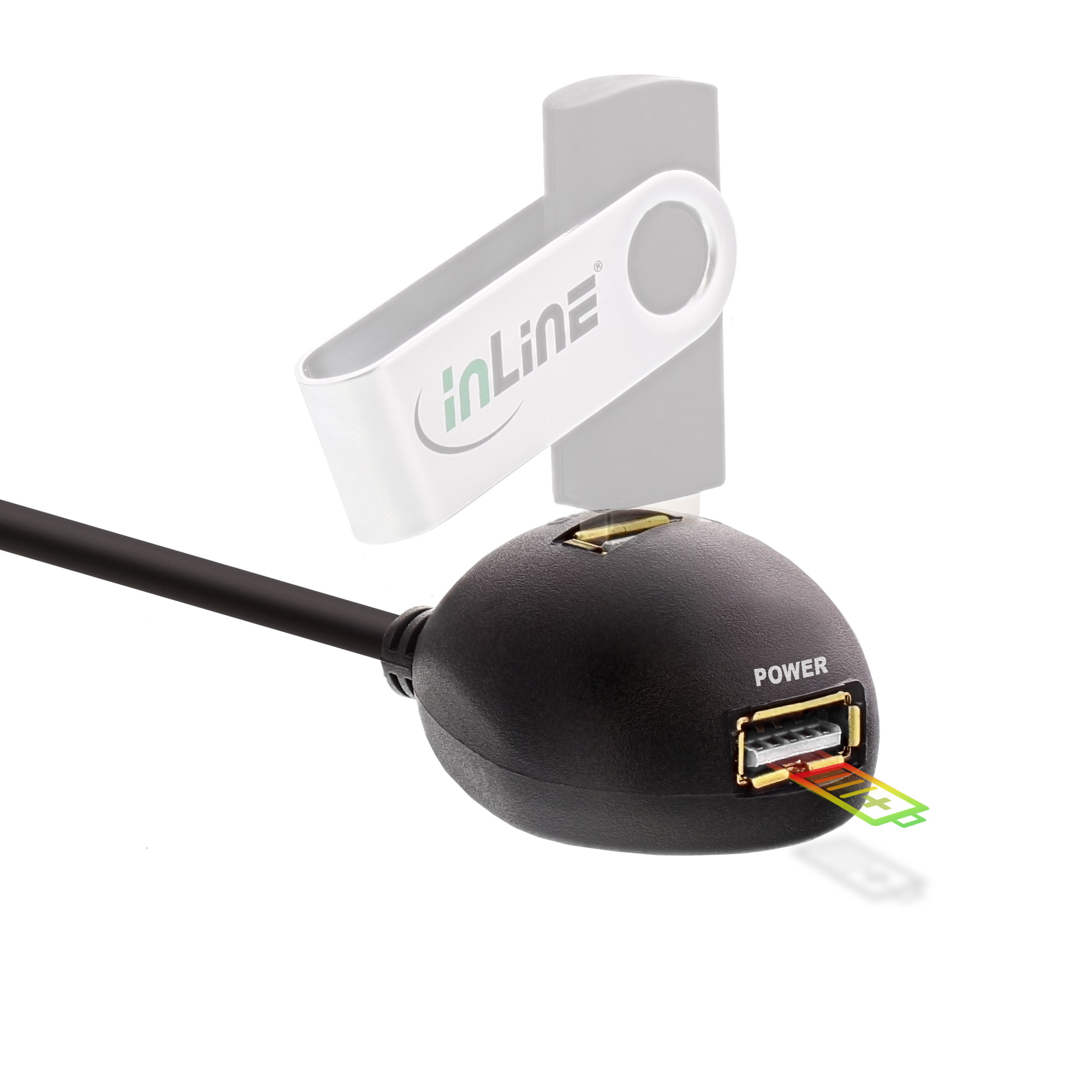 Inline® USB 3.2 Gen.1 Verl., USB A Stecker / Buchse, schwarz, mit Standfuß, 2m Inline® USB 3.2 Gen.1 Verl., USB A Stecker / Buchse, schwarz, mit Standfuß, 2m