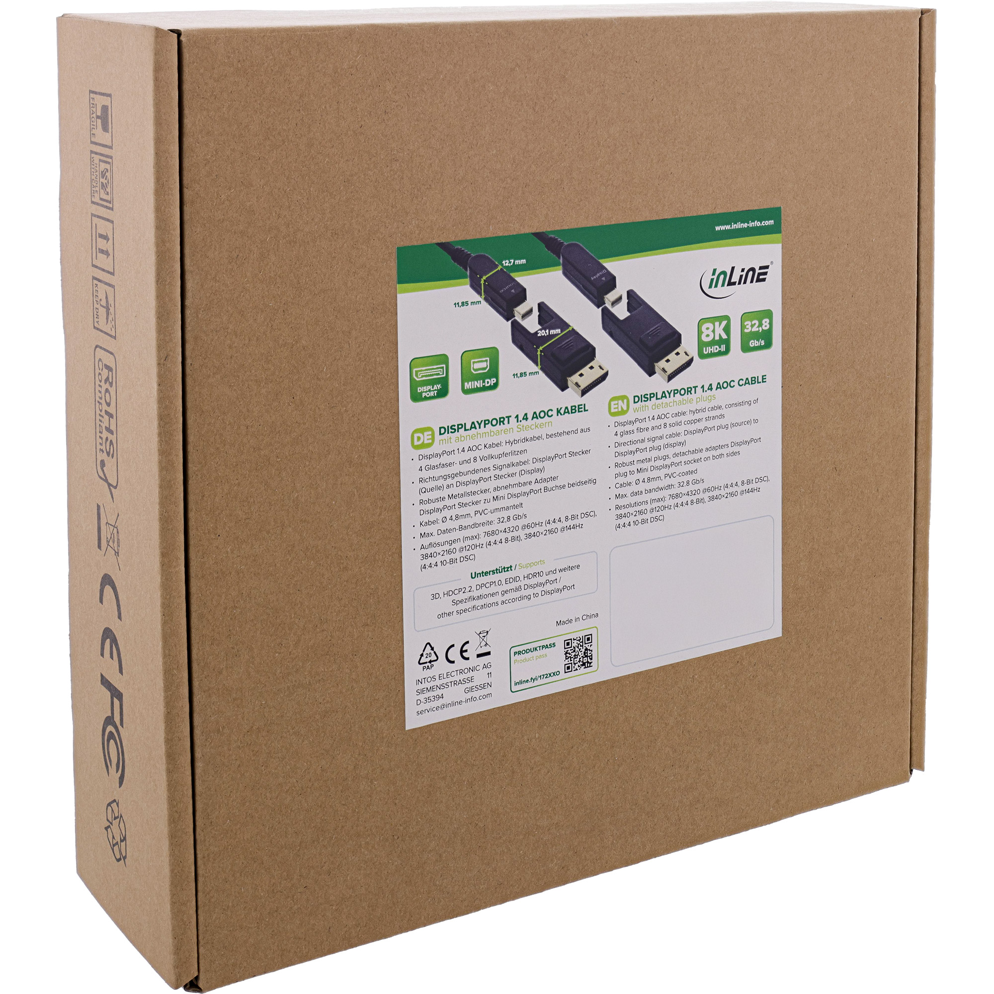 30m - InLine® DisplayPort 1.4 AOC Kabel, 8K4K, DisplayPort Stecker abnehmbar,