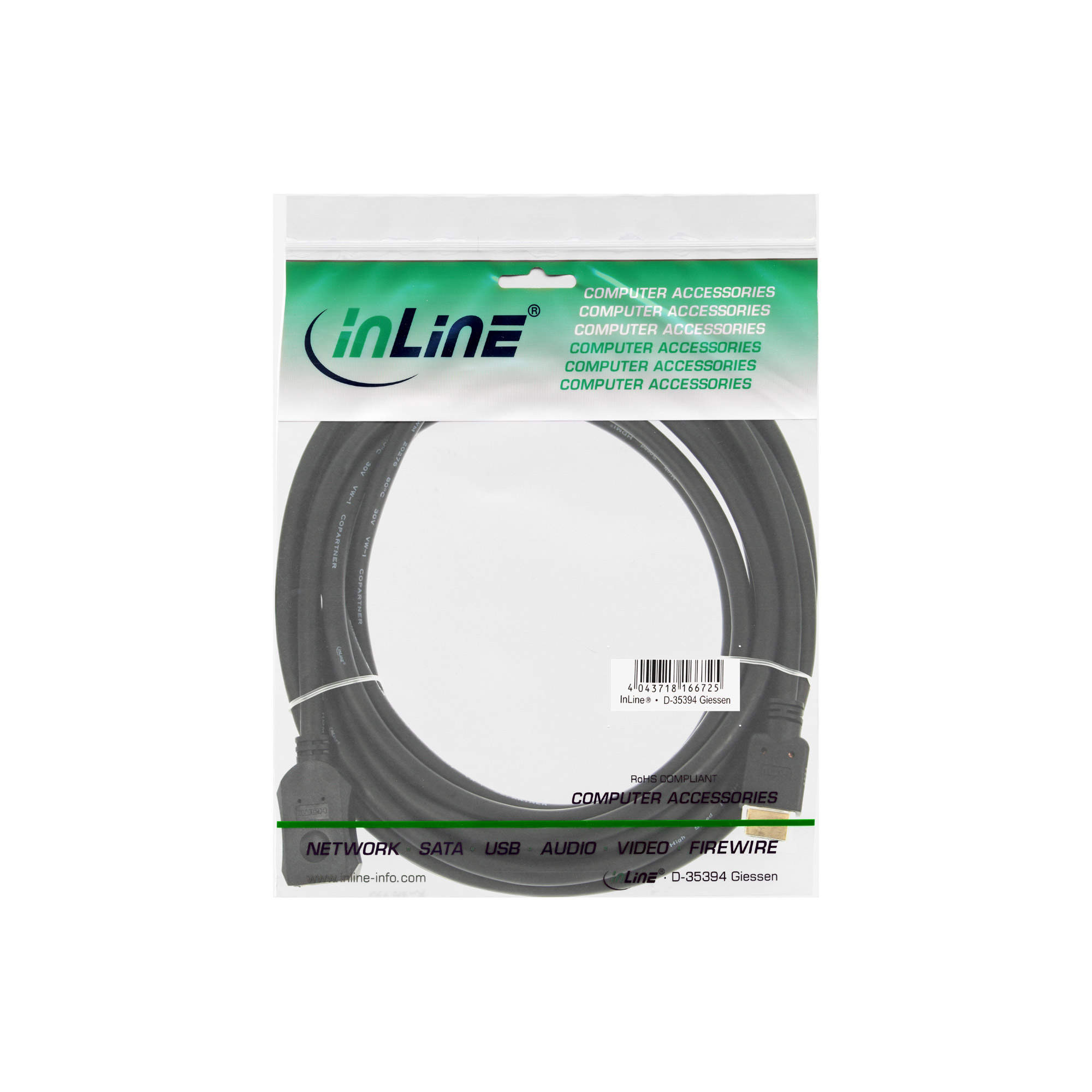 Inline® HDMI Verl., HDMI-High Speed, ST / BU, schwarz, vergoldete Kontakte, 3m