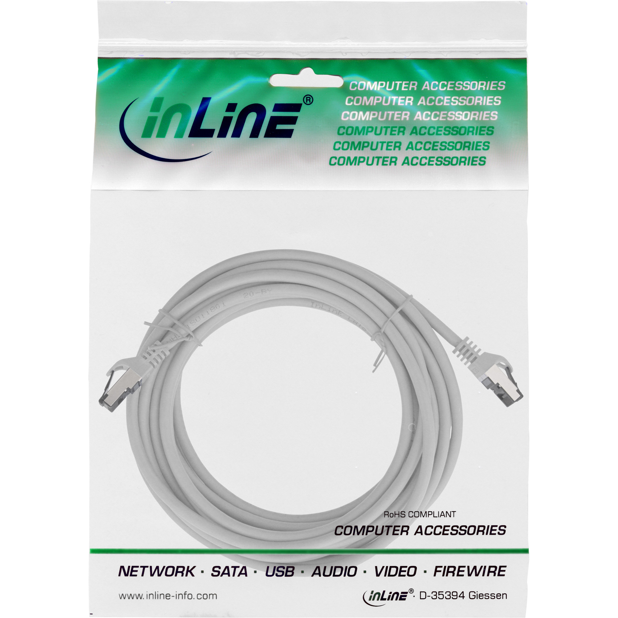 Inline® Patchkabel, S/FTP (PiMf), Cat.8.1, 2000MHz, halogenfrei, grau, 15m