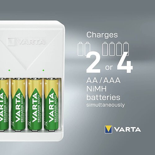NiMH Akku Plug Ladegerät 0,385A Varta 57657 für AA Mignon AAA Micro inkl. 4 Akkus