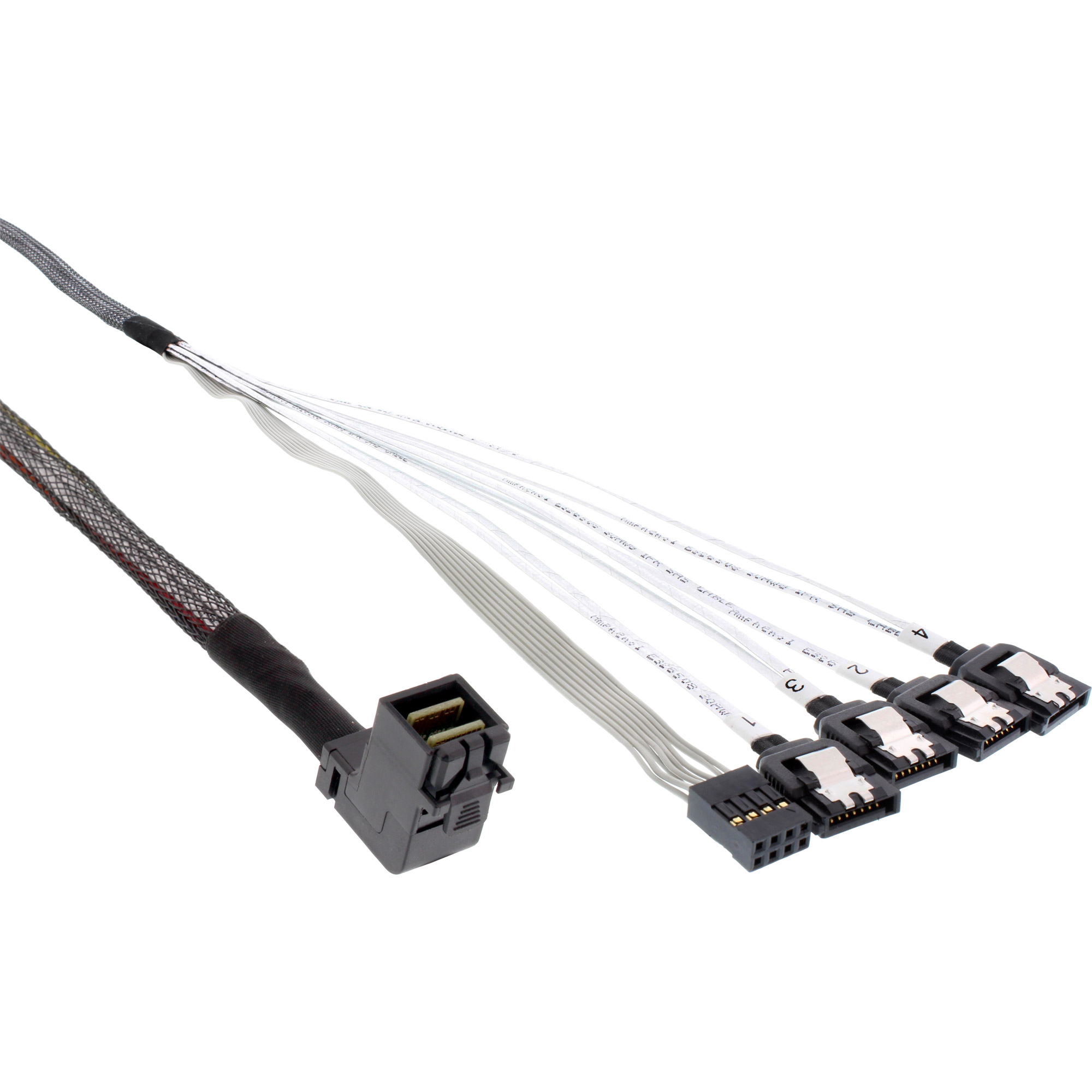 Inline® Mini SAS HD Kabel, SFF-8643 gewinkelt zu 4x SATA + Sideband, 0,5m Inline® Mini SAS HD Kabel, SFF-8643 gewinkelt zu 4x SATA + Sideband, 0,5m