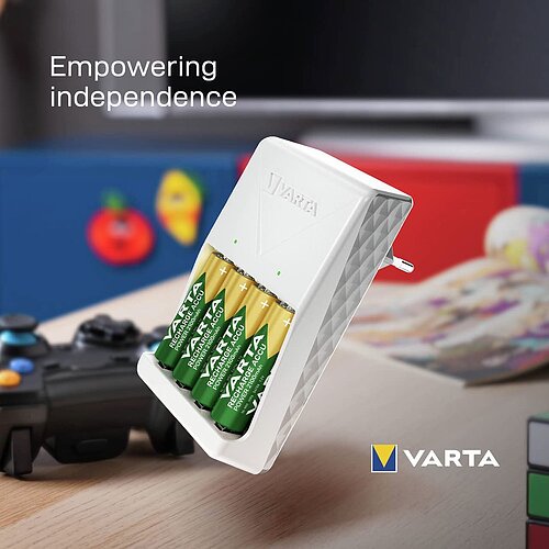 NiMH Akku Plug Ladegerät 0,385A Varta 57657 für AA Mignon AAA Micro inkl. 4 Akkus