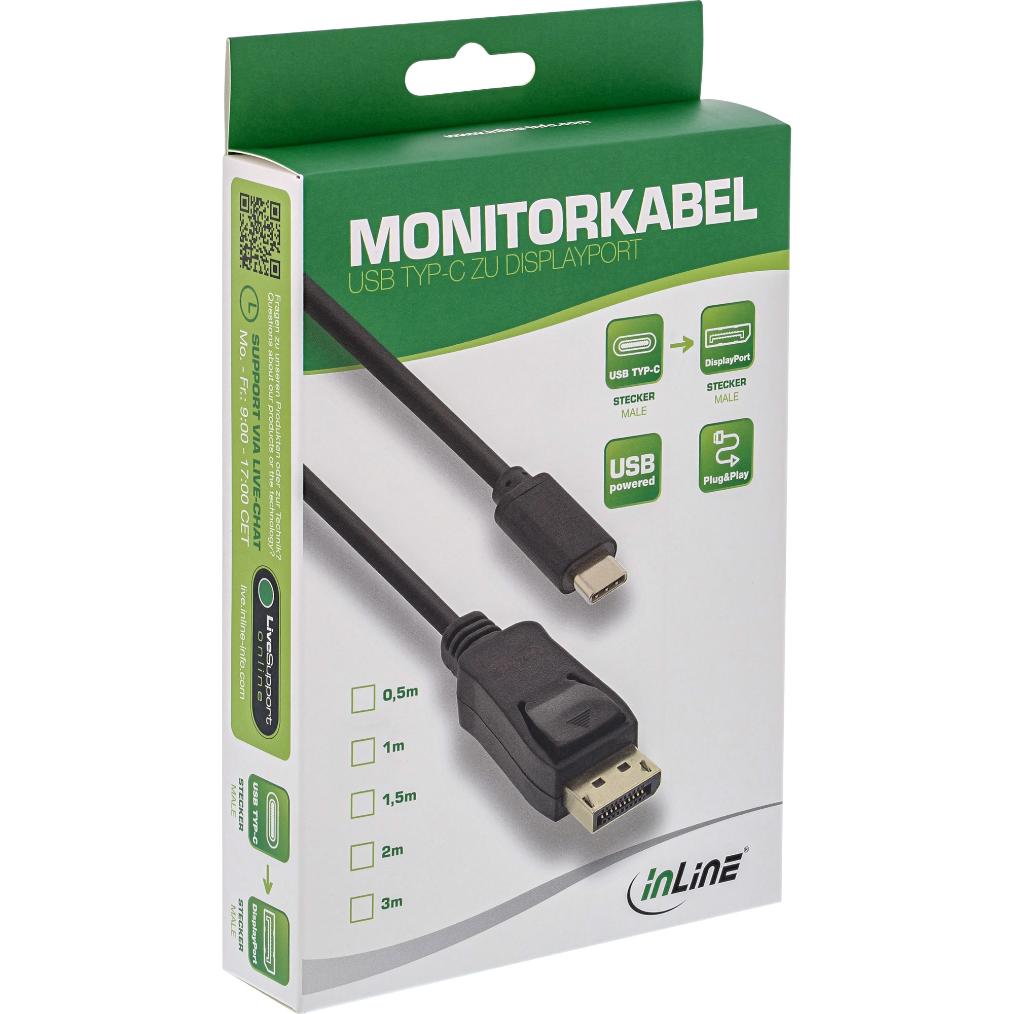 Inline® USB Display Kabel, USB-C Stecker zu DisplayPort Stecker, 2m Inline® USB Display Kabel, USB-C Stecker zu DisplayPort Stecker, 2m