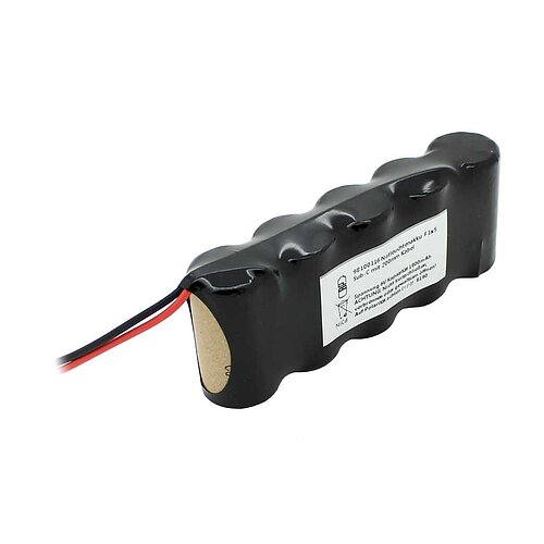 Notleuchtenakku NiCd 6,0V 1800mAh F1x5 Sub-C mit 200mm Kabel einseitig Notleuchtenakku NiCd 6,0V 1800mAh F1x5 Sub-C mit 200mm Kabel einseitig