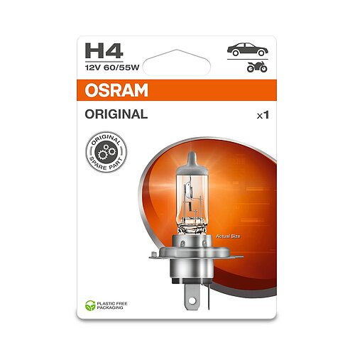 OSRAM H4 12V 60/55W P43t Original Spare Part 1st. Blister Plastikfrei