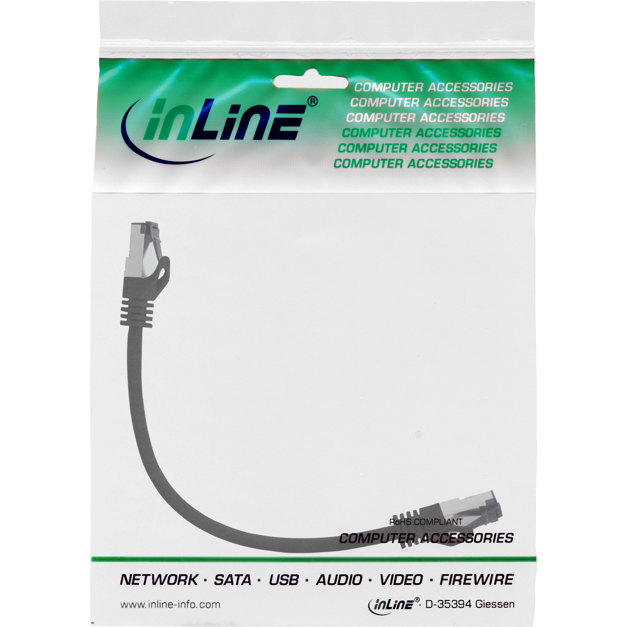 Inline® Patchkabel, S/FTP (PiMf), Cat.8.1, 2000MHz, halogenfrei, schwarz, 0,3m
