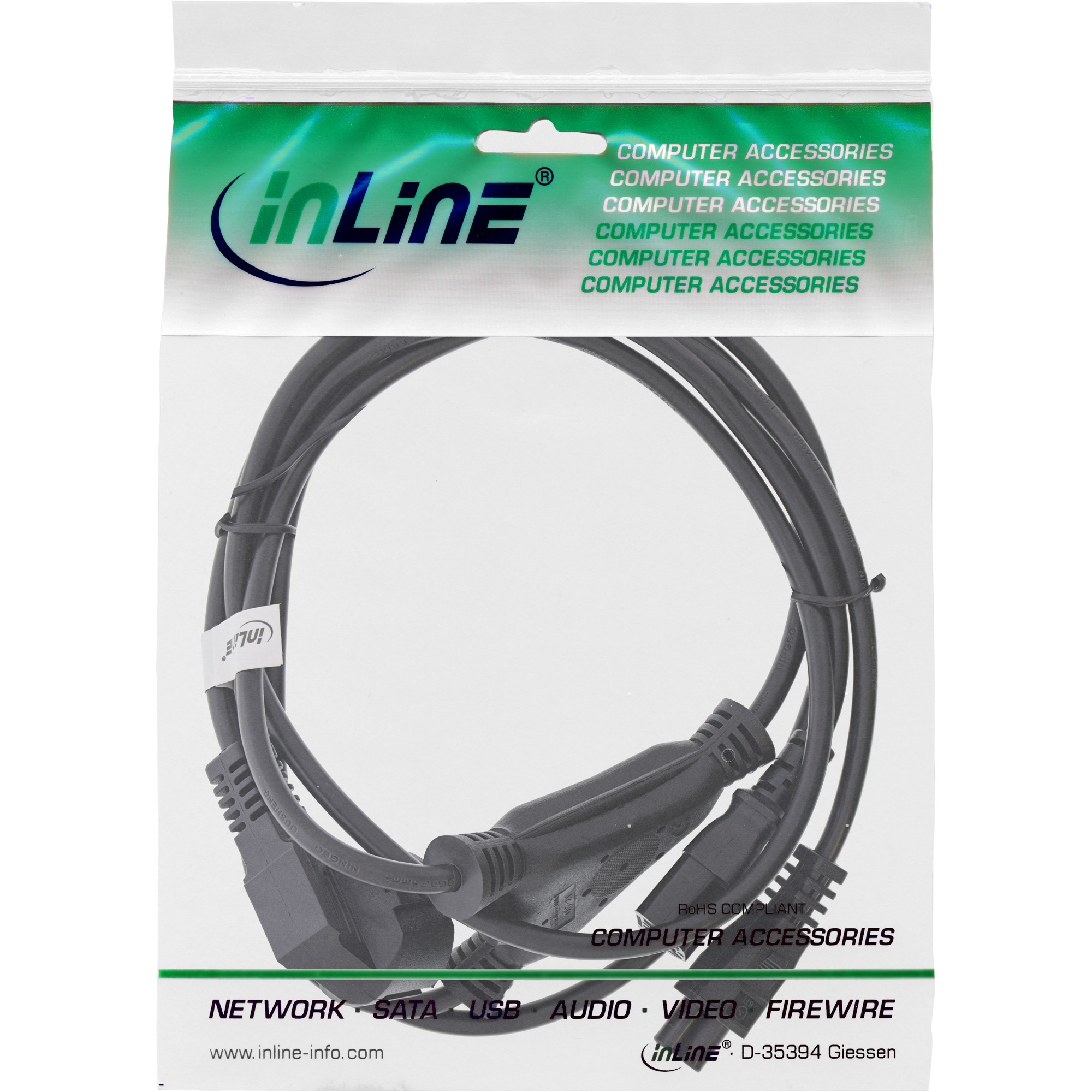 Inline® Netz-Y-Kabel, 1x Schutzkontakt ST zu Kaltgeräte- & Notebook ST, 2m Inline® Netz-Y-Kabel, 1x Schutzkontakt ST zu Kaltgeräte- & Notebook ST, 2m