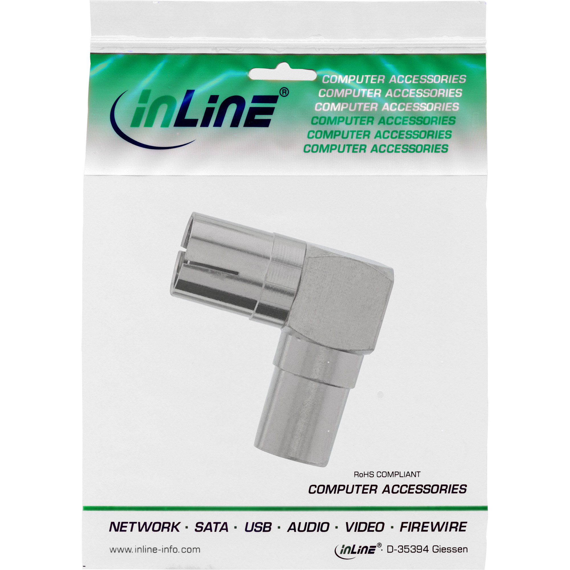Inline® Antenne Koaxial Verbinder Stecker / Buchse, 90° gewinkelt, Metall