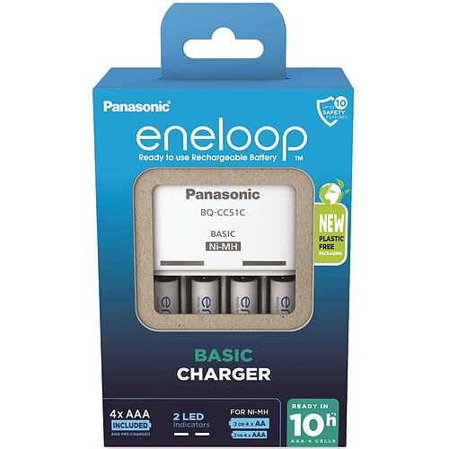 Panasonic eneloop Basic Charger BQ-CC51C inklusive 4x HR-4UTGB / BK-4MCDE