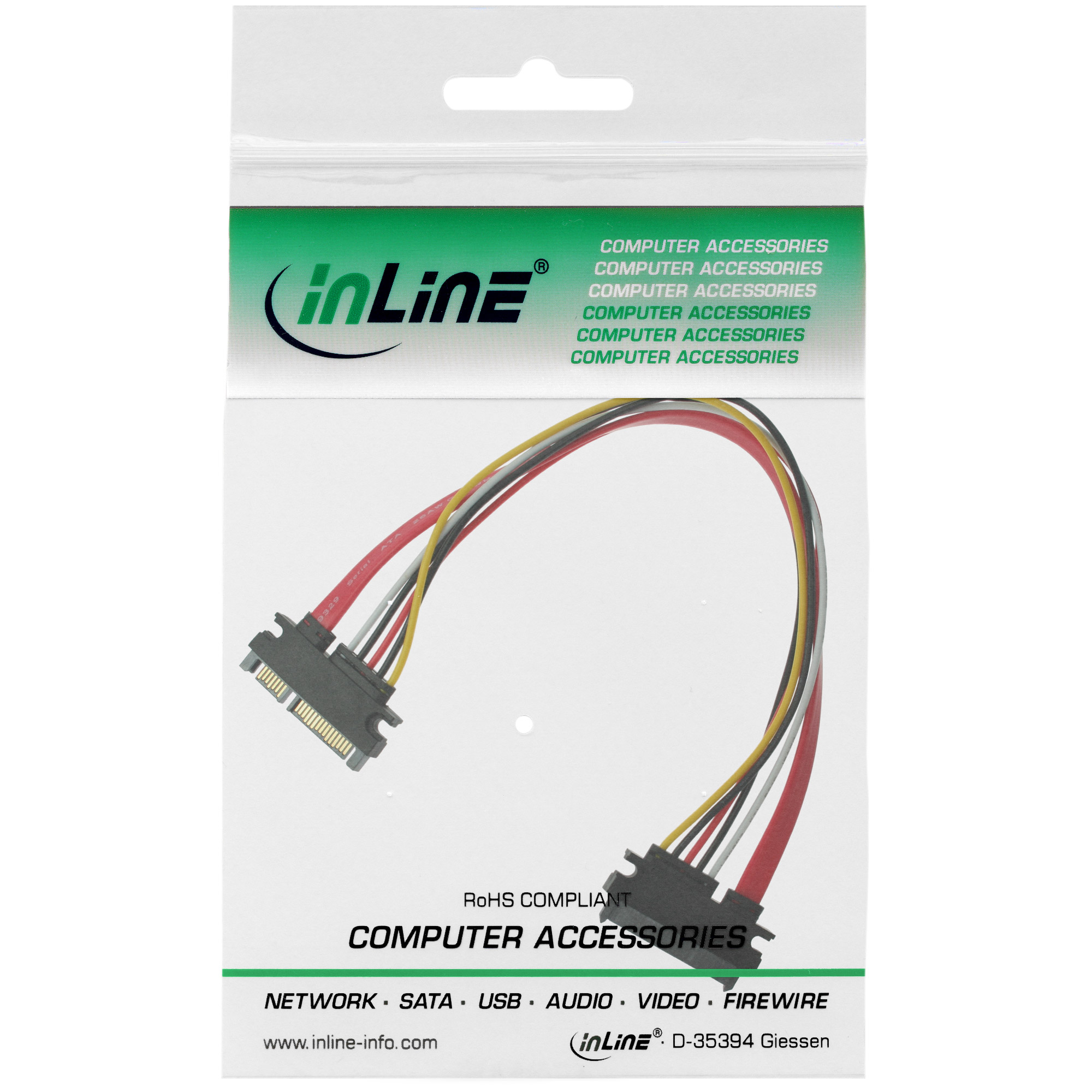 Inline® SATA+Strom VerLängerung int., SATA 6Gb/s + Strom, Stecker/Buchse, 0,30m