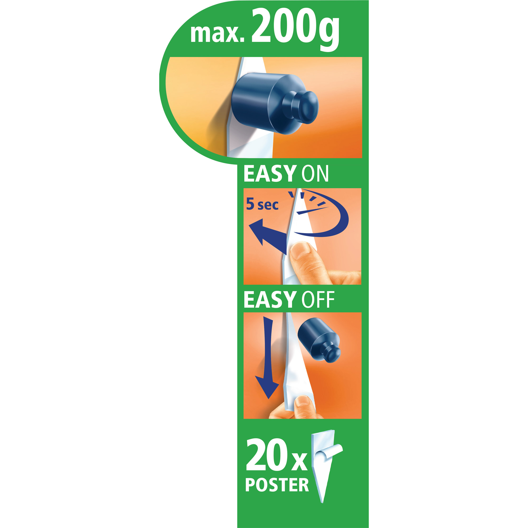 tesa Powerstrips-Posterklebestreifen, 20er-Pack, für Objekte bis zu 200 Gramm