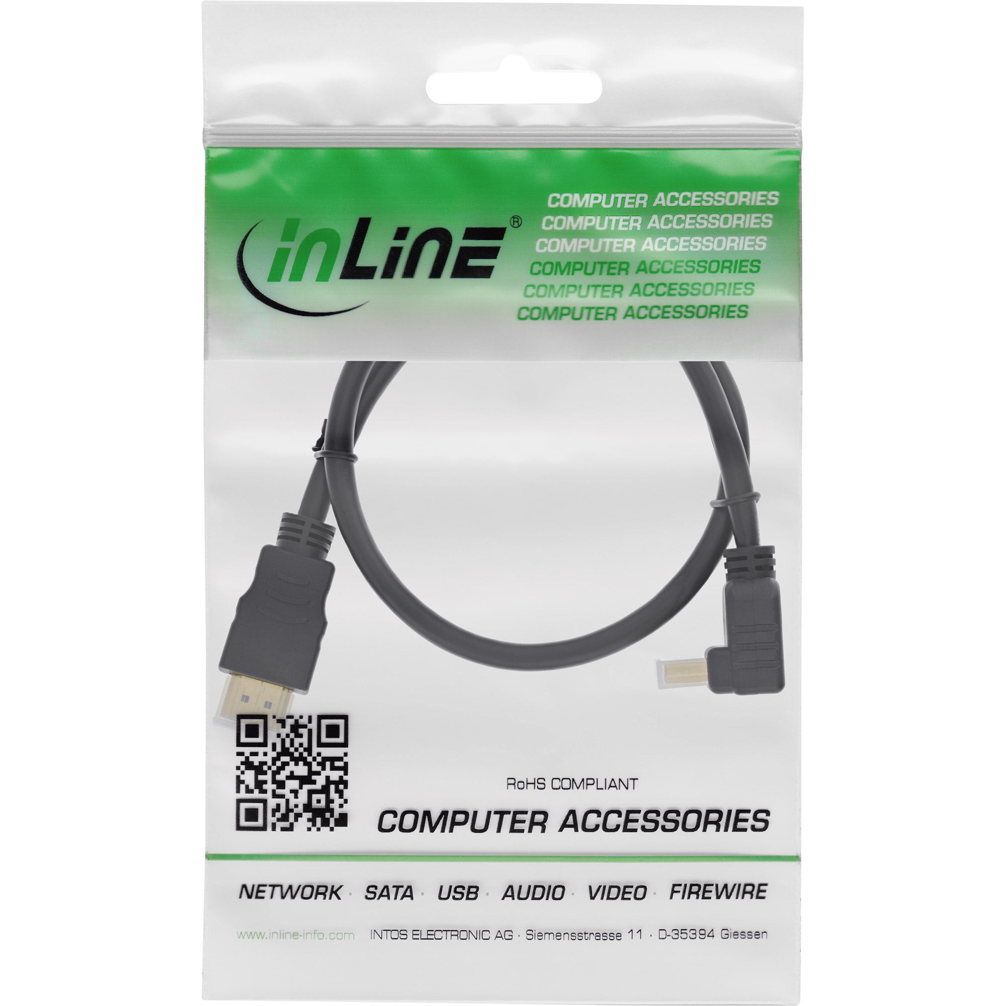 Inline® HDMI HS Kabel, gewinkelt, mit Eth., ST / ST, verg. Kont., schwarz, 1,5m