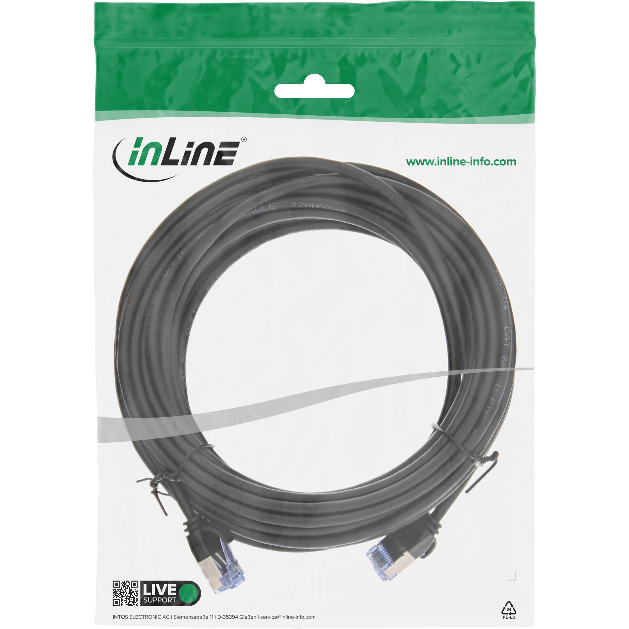 Inline® Patchkabel slim, U/FTP PiMf, Cat.6A, schwarz, 10m