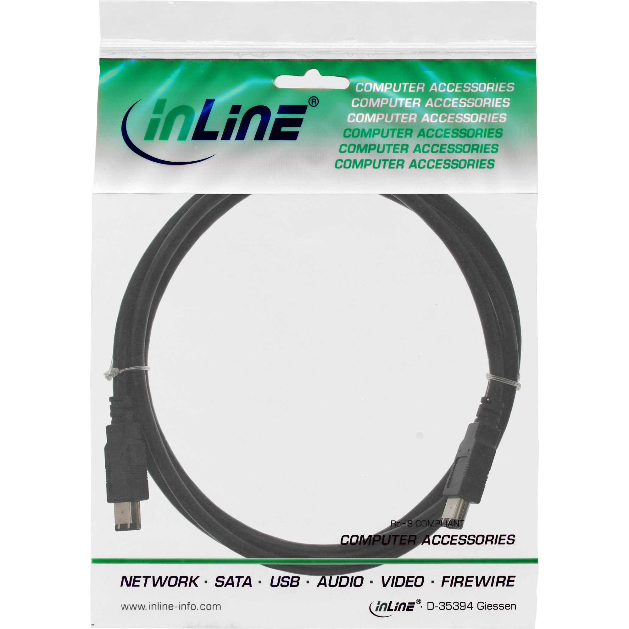Inline® FireWire Kabel, IEEE1394 6pol Stecker / Stecker, schwarz, 1m Inline® FireWire Kabel, IEEE1394 6pol Stecker / Stecker, schwarz, 1m