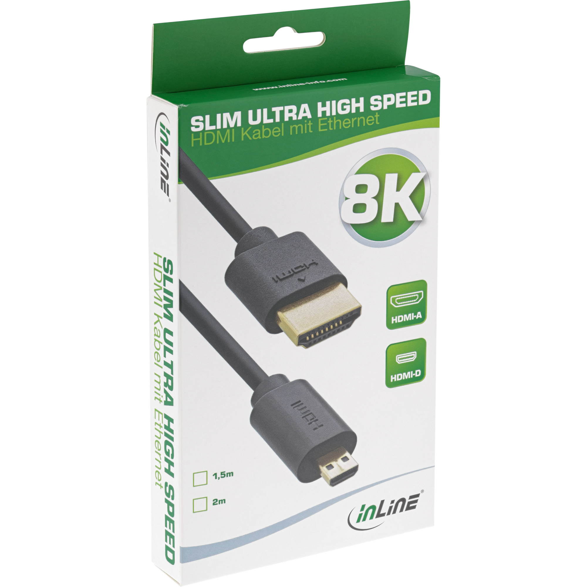 Inline® Slim Ultra High Speed HDMI Kabel, 8K4K, A St. / D St. (Micro), 2m Inline® Slim Ultra High Speed HDMI Kabel, 8K4K, A St. / D St. (Micro), 2m