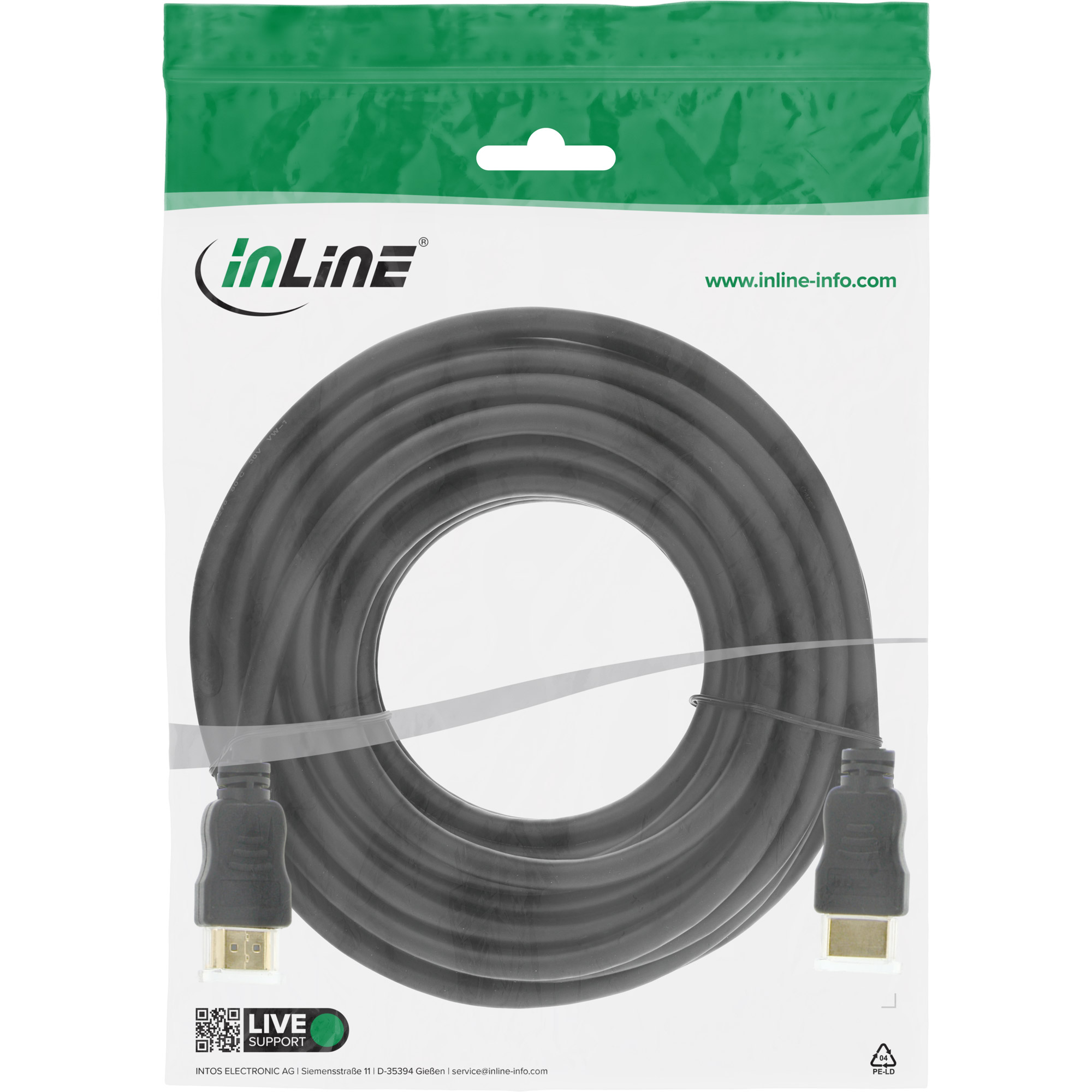 Inline® HDMI-High Speed Kabel mit Ethernet, ST / ST, schwarz / gold, 5m