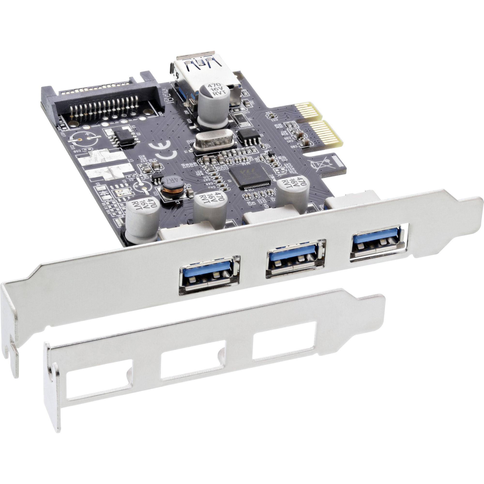 Inline® Schnittstellenkarte, 3x+1x USB 3.0, PCIe, mit SATA Strom + LP-Slotblech