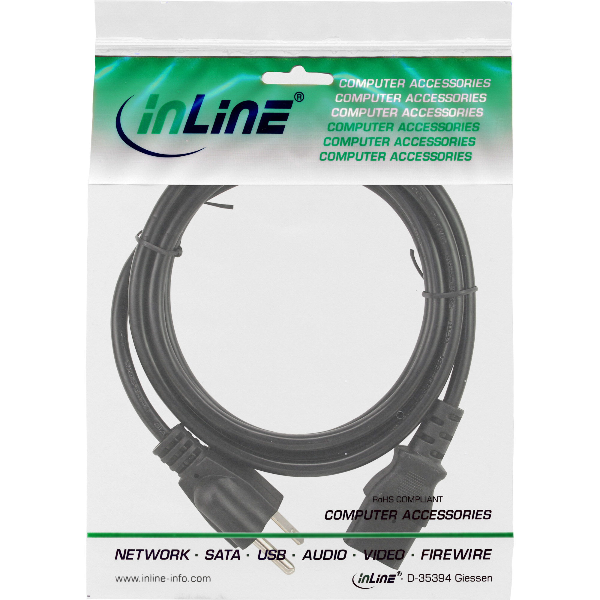 Inline® Netzkabel, Netzstecker Japan auf Kaltgerätestecker C13, 5m Inline® Netzkabel, Netzstecker Japan auf Kaltgerätestecker C13, 5m
