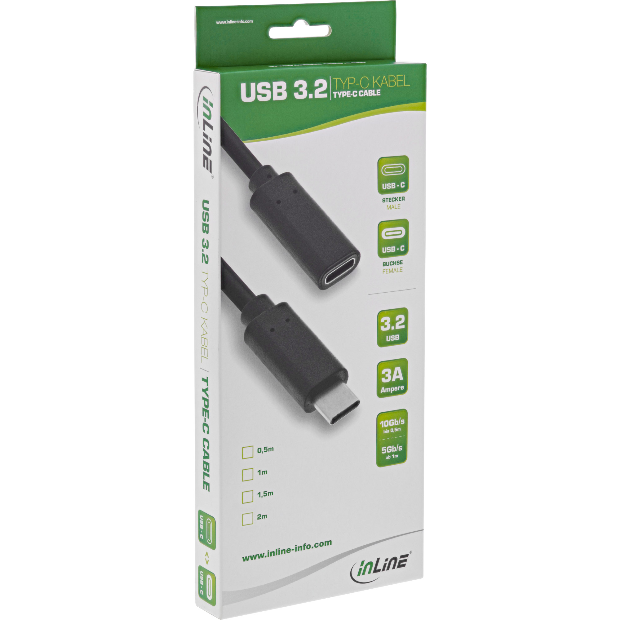 Inline® USB 3.2 Gen.1x2 Kabel, USB-C VerLängerung ST/BU, schwarz, 2m Inline® USB 3.2 Gen.1x2 Kabel, USB-C VerLängerung ST/BU, schwarz, 2m